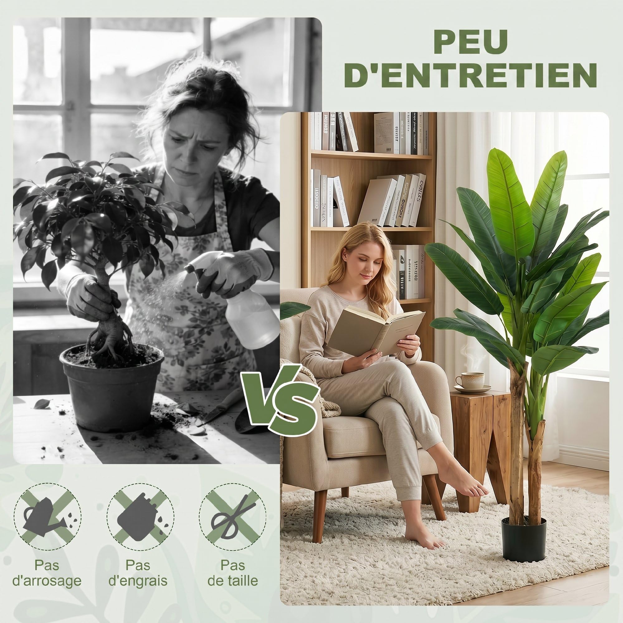 HOMCOM Lot de 2 Plantes Artificielles Intérieures 150 cm Bananier en Pot