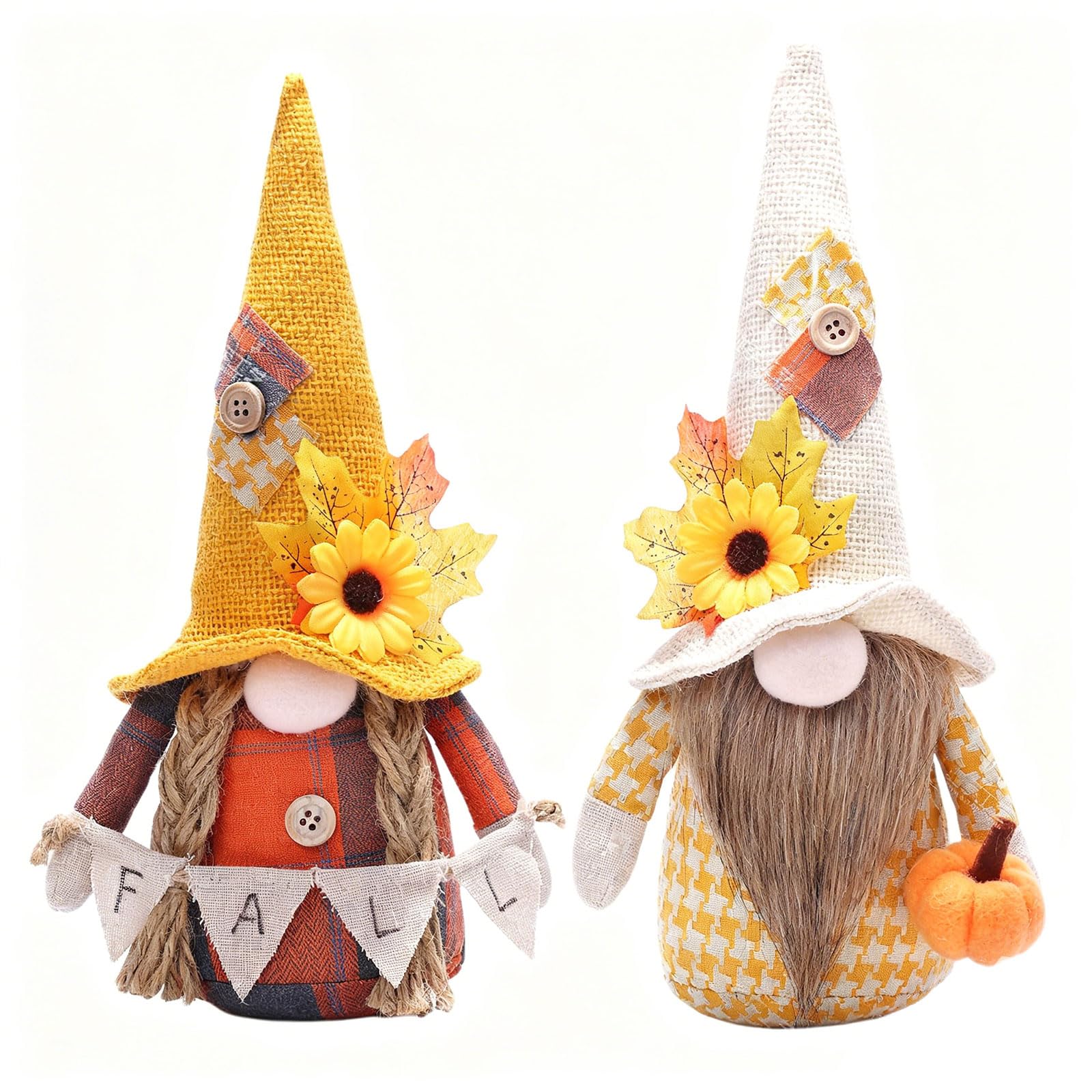 HUANGING 2Pcs Autumn Themed Dwarf Ornament Plush Fall Gnomes Dolls Ornament for Indoor Decoration and Gift Giving Plush Dolls