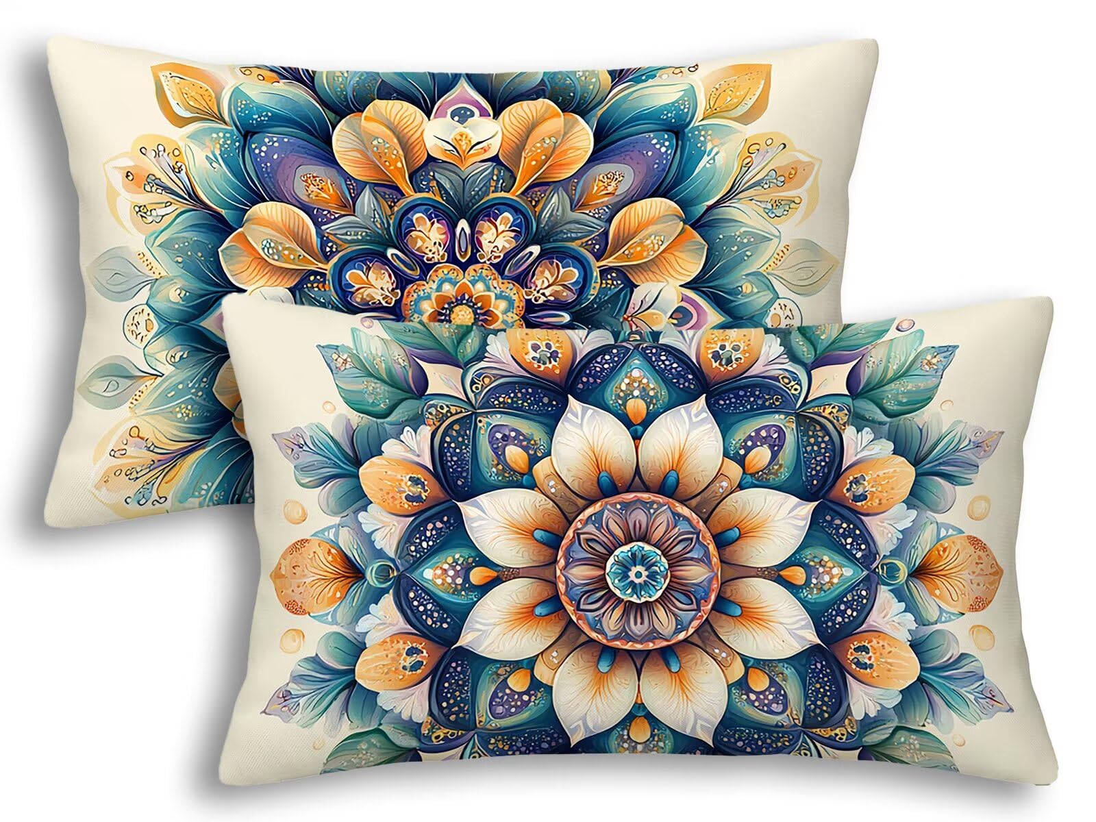 Taie oreiller mandala en lin imperméable 40x60 lot de 2 d'extérieur pour mobilier de jardin