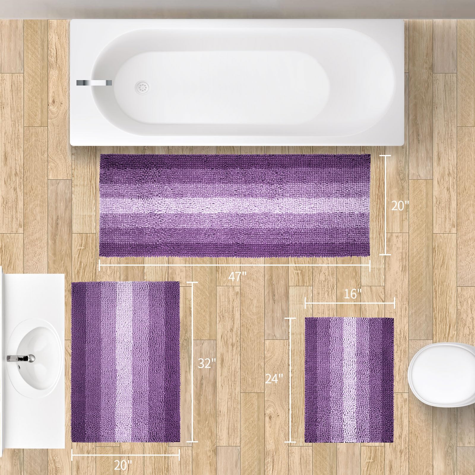 Juego de 2 alfombras de baño moradas, juego de alfombras de baño antideslizantes de felpilla, alfombra absorbente para ducha y baño, tapete de baño de secado rápido, accesorios de decoración 7