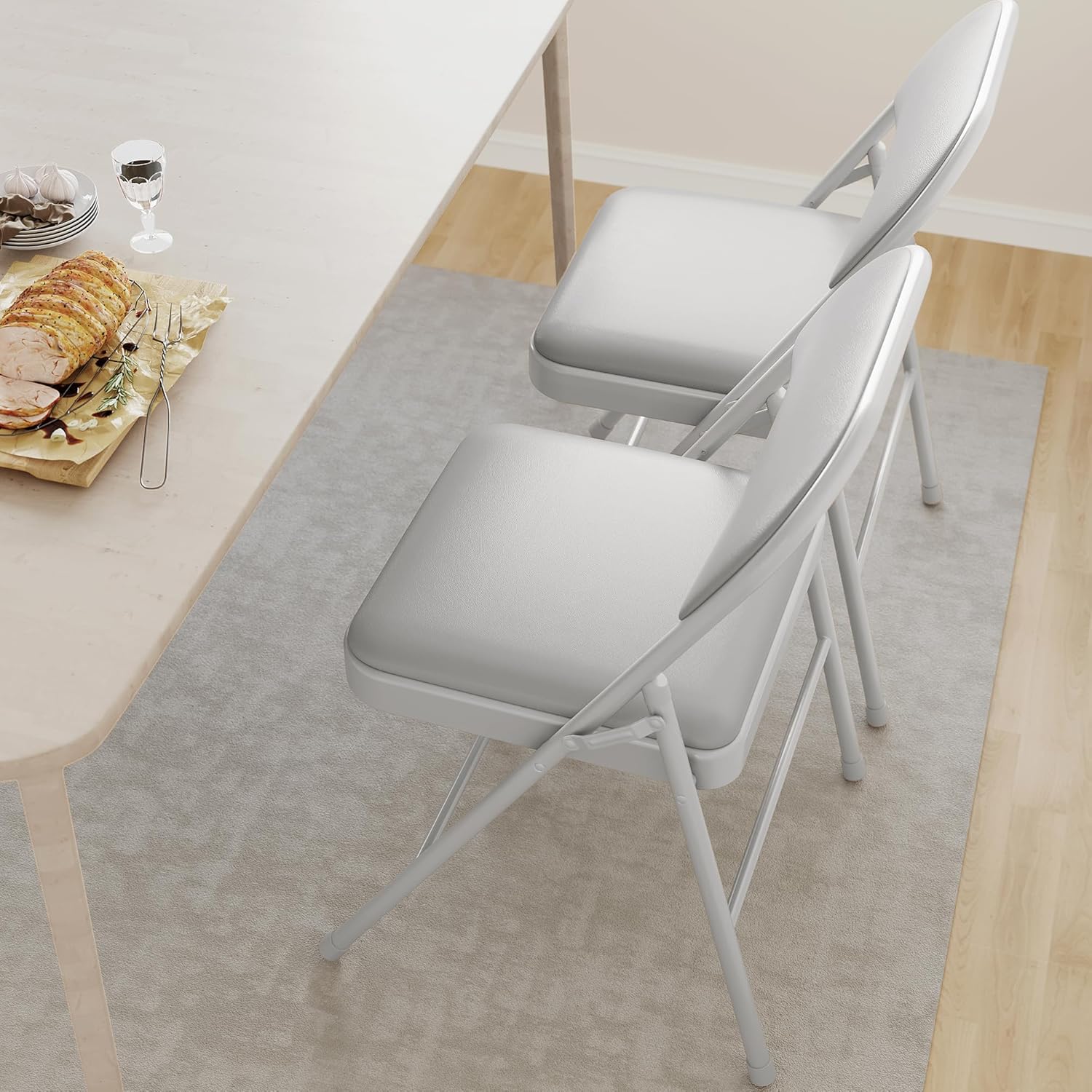 IDEALHOUSE Folding Chair 4 Pack, Sturdy Metal Foldable Chairs, Folding Chairs with Padded Cushion and Back, Easy to Store and Use, Indoor and Outdoor, for Home, Office, Party