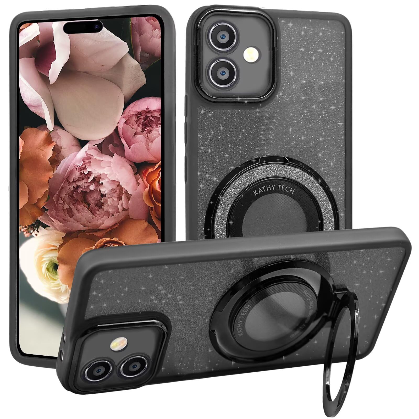 Glitter Magnetic Case for Oppo F21S Pro 5G, with Ring Stand, Luxurious Bling Phone Case, Ultra Slim Shockproof Cover for Girl Women-Gray