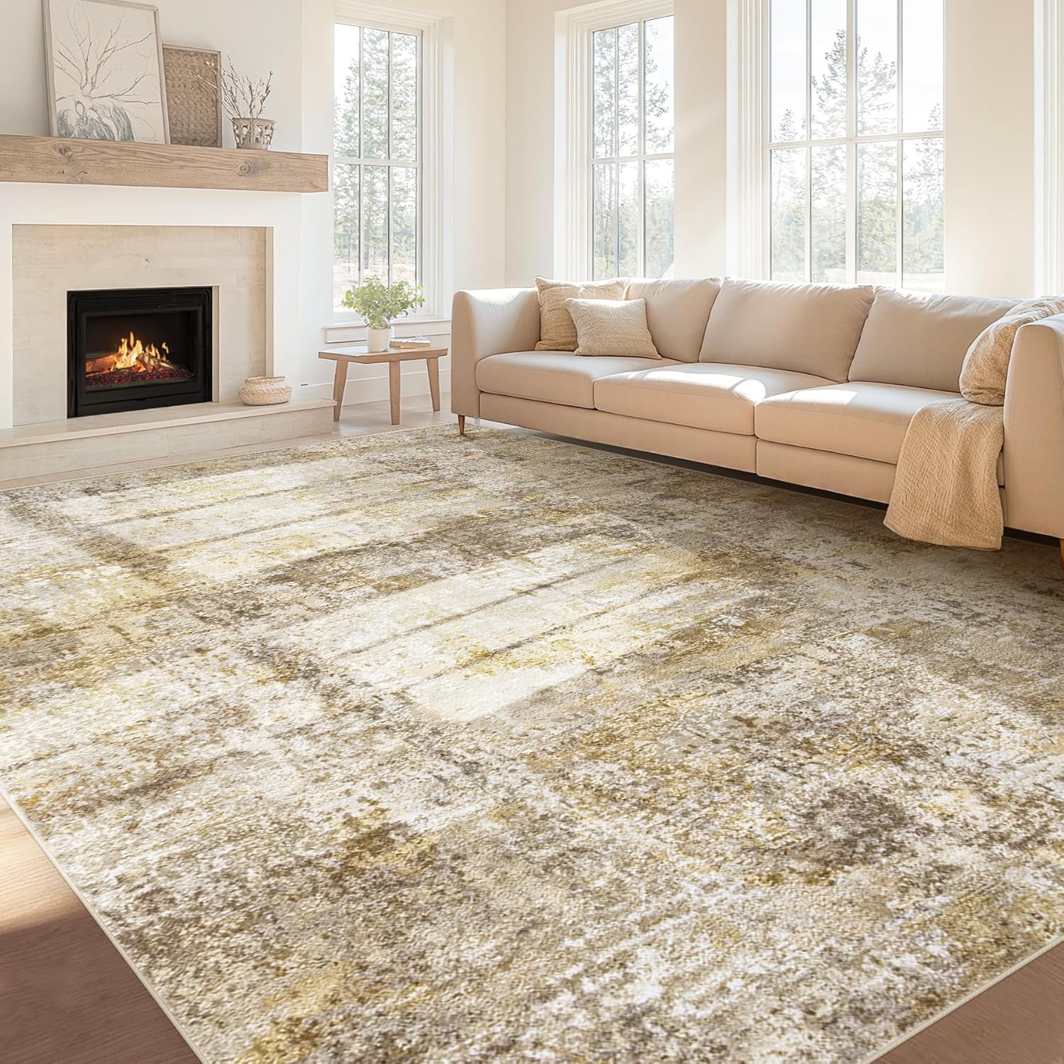 8x10 Area Rugs for Living Room: Washable Neutral Abstract Rug Large Soft Modern Rugs Indoor Non-Slip Carpet for Bedroom Dining Room Office(Golden Brown, 8'x10') Golden Brown 8' x 10' (Rectangular)