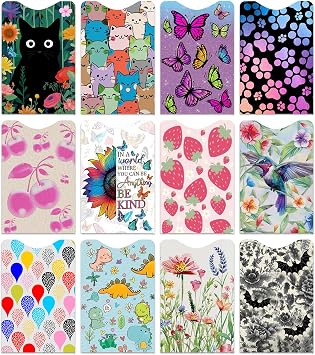 RFID Blocking Sleeves, 12 Pack, Black Cat Flower Set