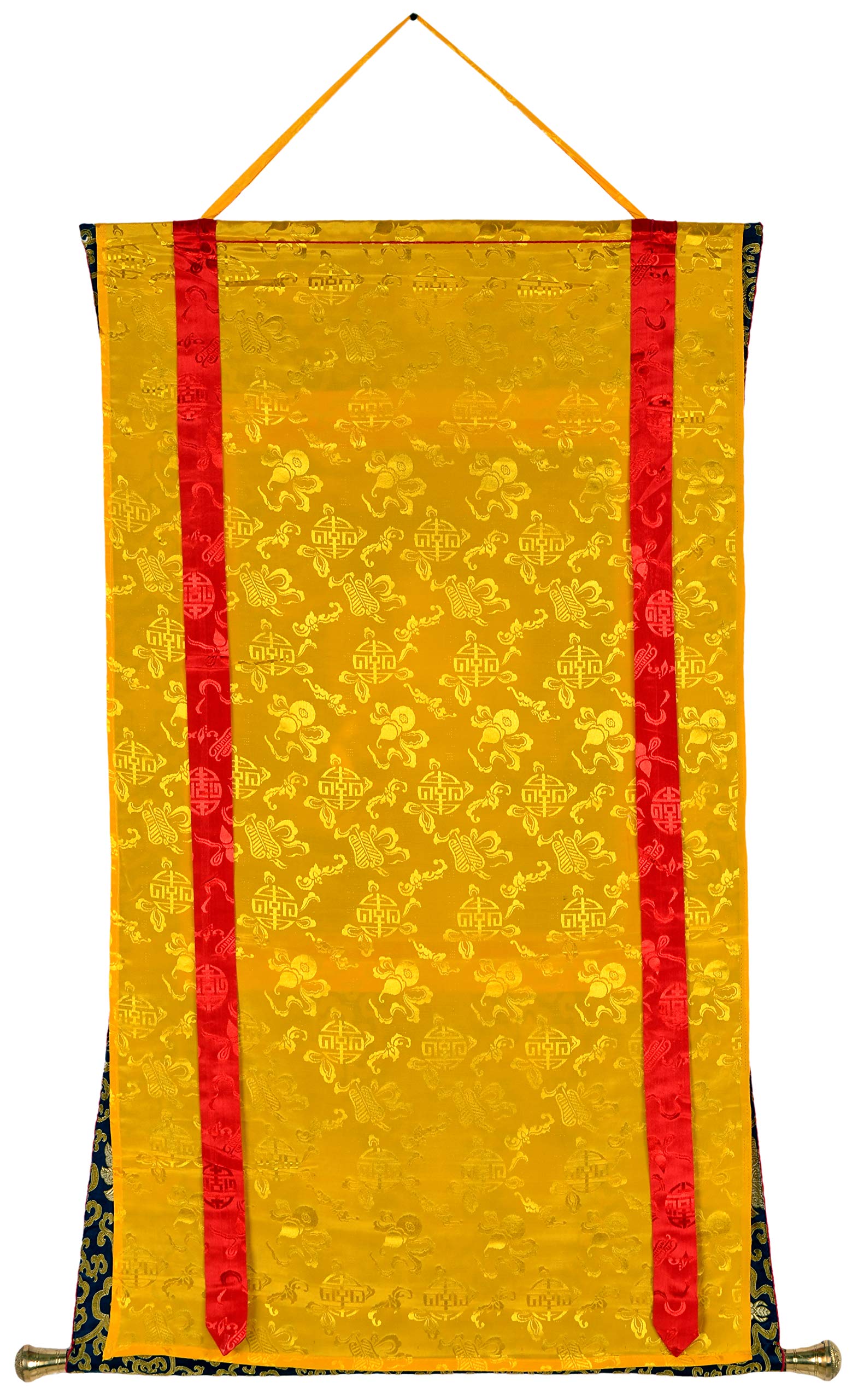 Thangka Jambhala - Kubera golden 78 cm x 106 cm handbemalt im original tibetischen Brokatrahmen