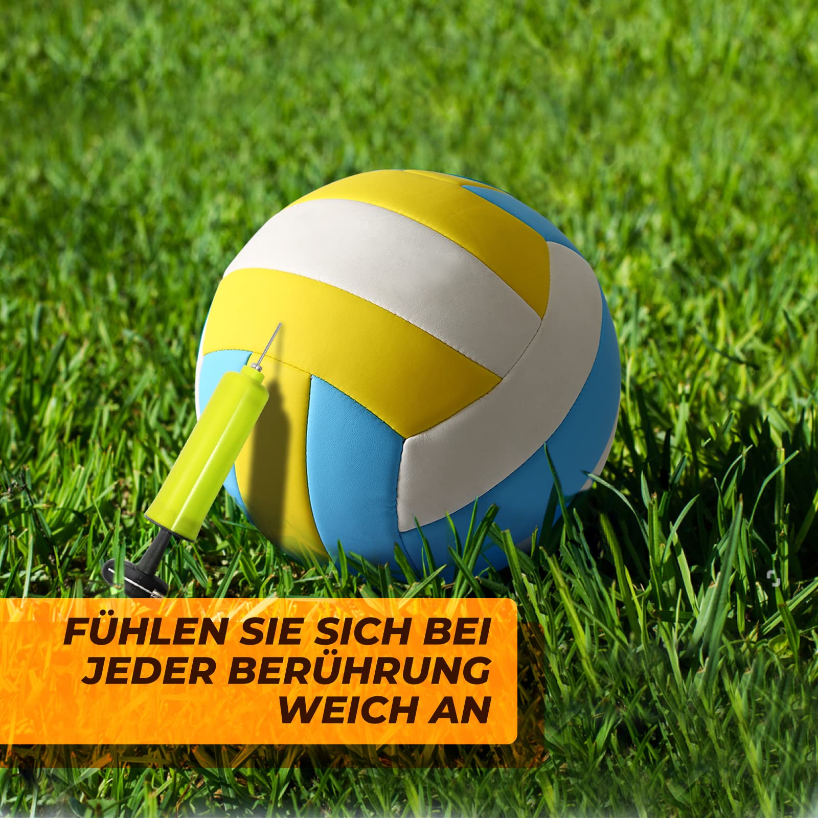 Vanku Volleyballnetz Garten Outdoor Set mit Stangen Höhenverstellbar 9,5m x 1m Standardgröße Gelb