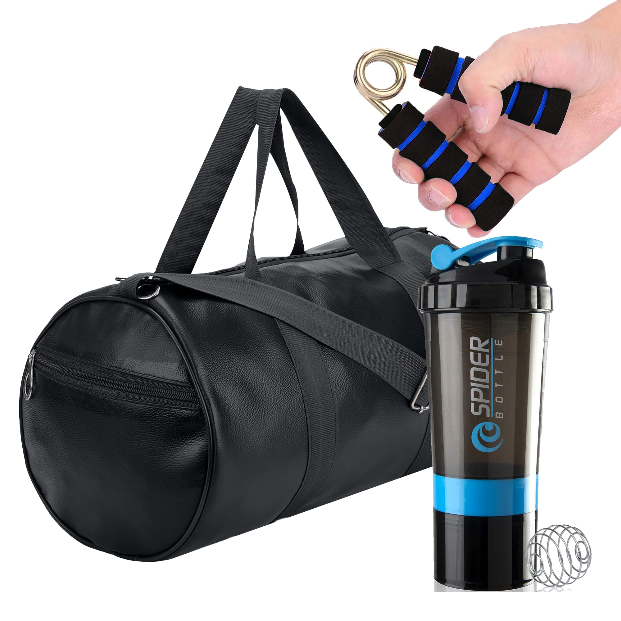 TRUE INDIAN Gym Shaker With Hand Gripper & Gym Bag For Men Workout Fitness Kit For Gym Shaker Bottle 100% Leak Proof 500ML Hand Supporter Gripper Trawler Bag (BPA Ball Free) (BLACK + BLUE)-picture-25
