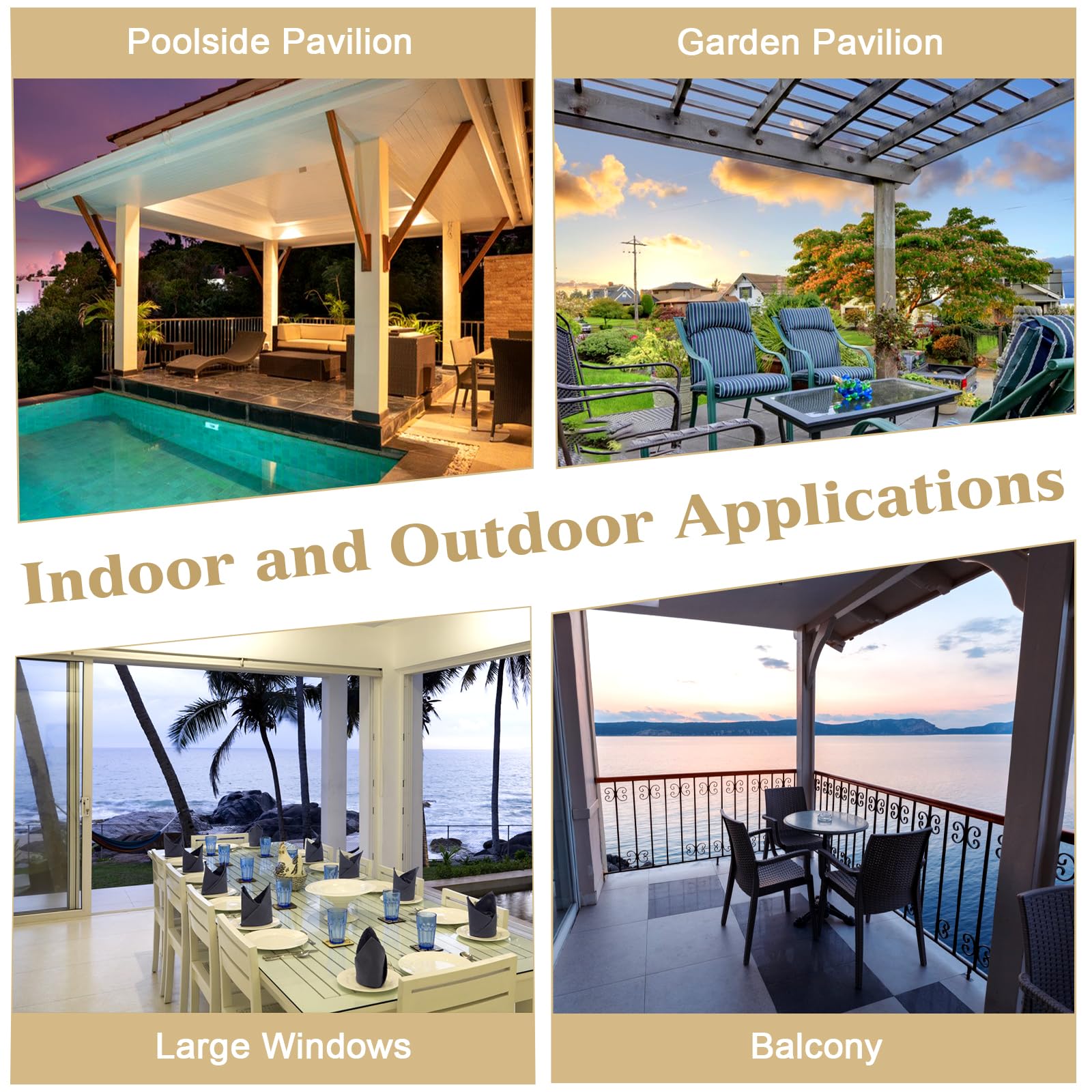 Rideaux D'extérieur, Rrideau pour Pergola Peut être étanche, Protection UV, Rideau Exterieur Terrasse 132x215cm, Rideau Exterieur Impermeable pour Fenêtres, Tonnelles et Balcons(Beige)