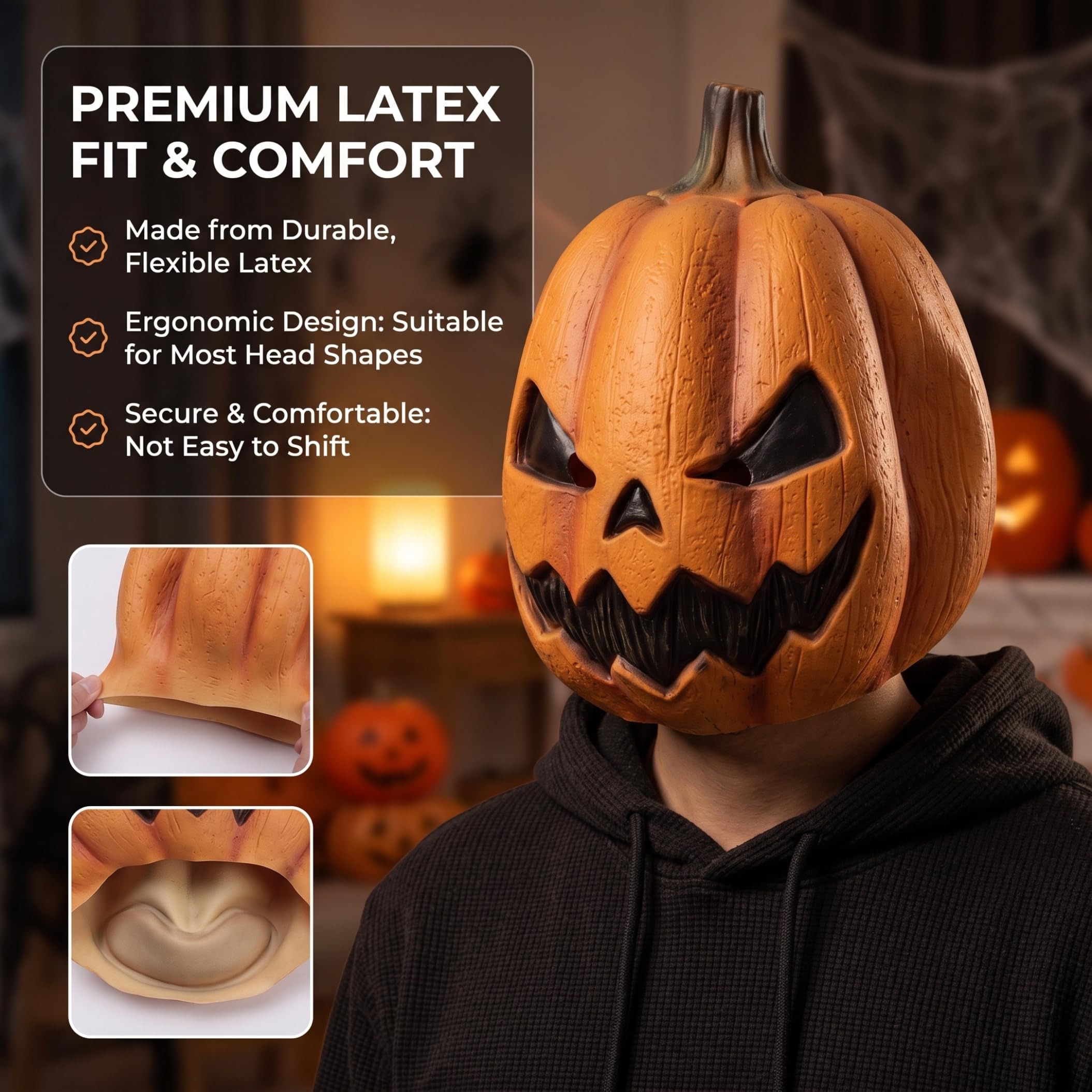 Maschera per la testa di zucca, divertenti maschere di Halloween in lattice paffuto a forma di zucca paffuta in lattice delicato sulla pelle adatta alla maggior parte delle teste decorazioni pe