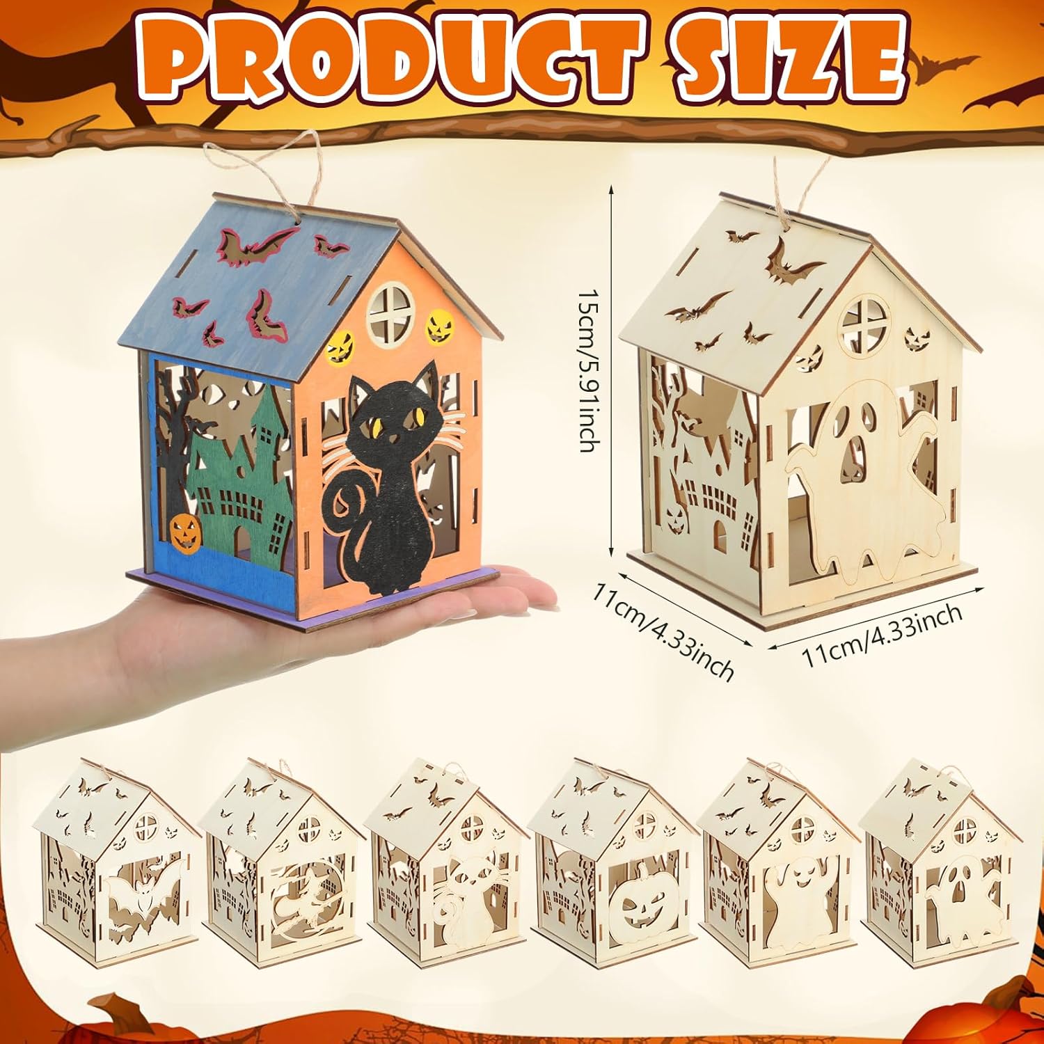 DoubleFill 24 Set Halloween Bird House Kits, Buildable DIY Birdhouse for Children, Wooden House, Arts and Crafts Set for Kids Adults Painting Halloween Party Decoration