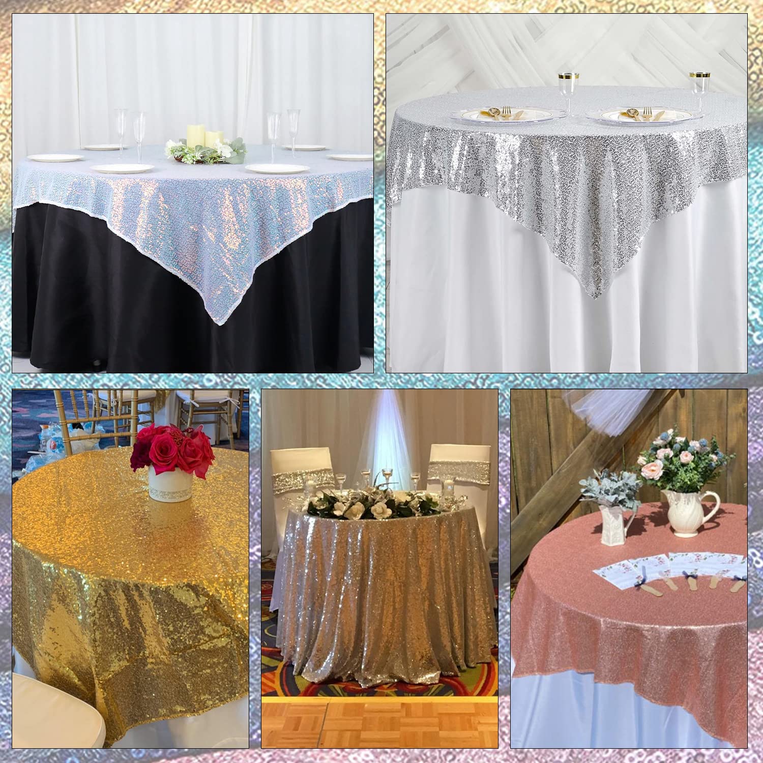 WedDecor Tovaglia Sovrapposta con Paillettes, 127x203cm Rettangolo Tessuto di Lino Paillettes Matrimonio Tavolo da Pranzo di Natale Decorazione per Feste all'aperto Verde Smeraldo 5PCS