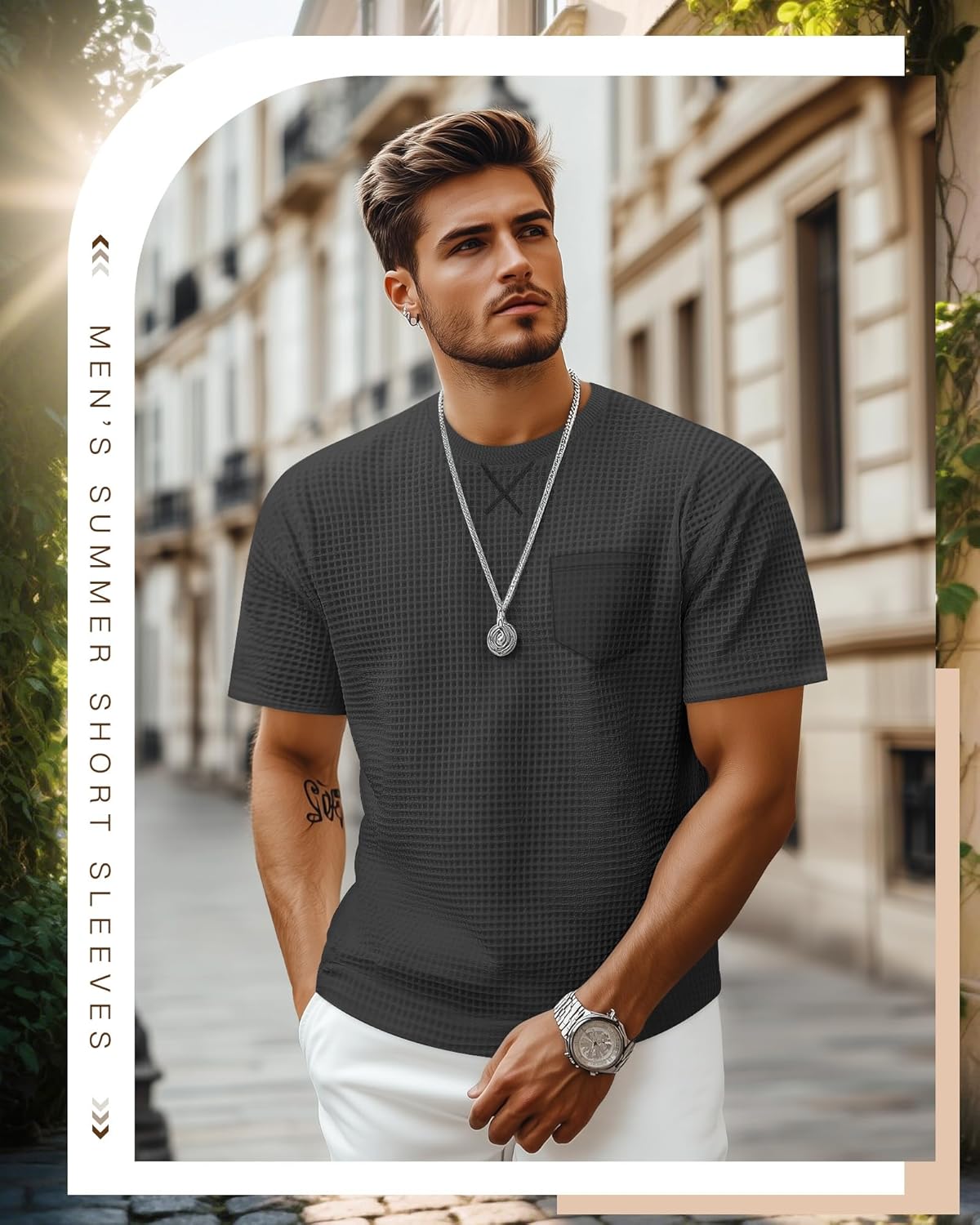 Riyiper 3 Pack Men's Casual Waffle T Shirts Summer Crewneck Short Sleeve Tops Basic Vintage Knit Tee with Pocket - Image 3