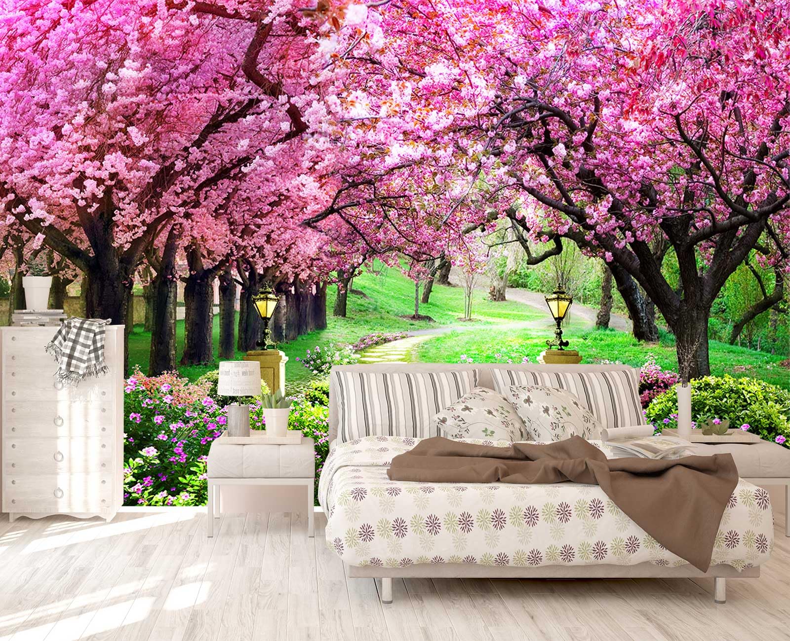 Amazon.com: Cliouar-Pink Cherry Tree Flower wall Mural wallpaper