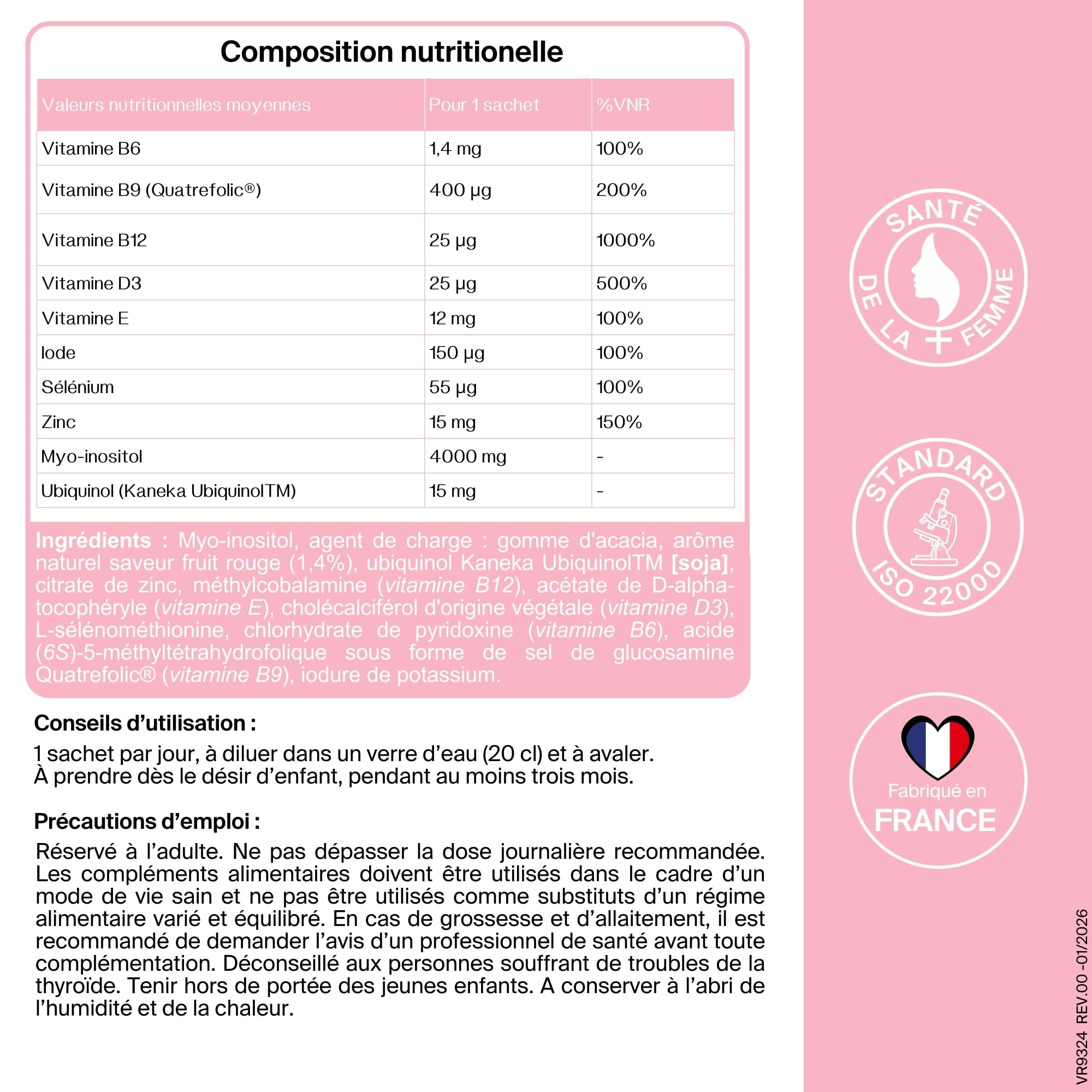 Pack Fertilité Couple | Complément fertilité homme & femme | Procréa.F+ & Procréa.M+ | Myo-Inositol, Quatrefolic, L-Carnitine, Zinc, Sélénium, Ubiquinol | 2 x 30 sachets | Laboratoire CCD