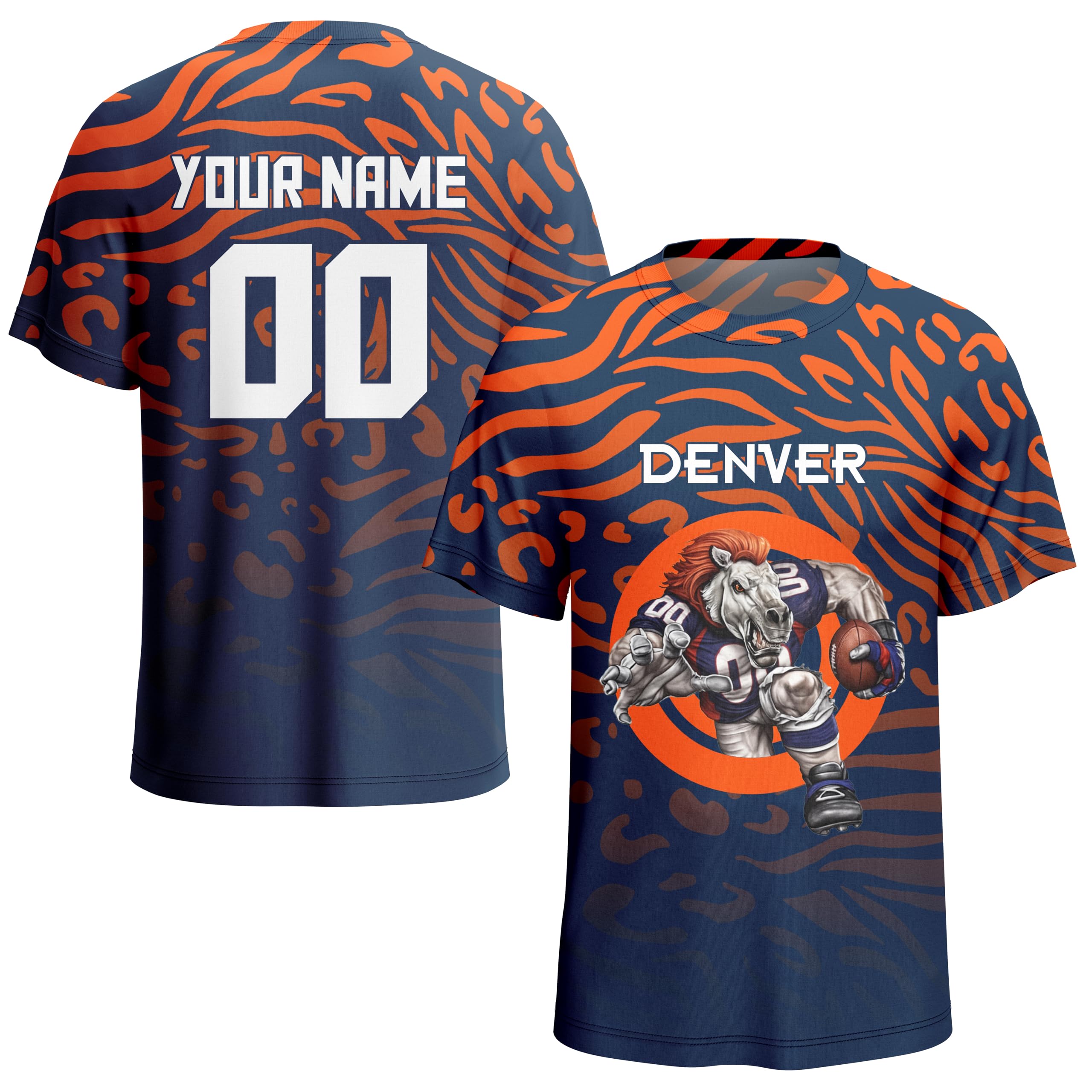 City Custom Football T-Shirt 3D Rugby Mascot Leopard Short Sleeve Personalized Name Number for Men Women Youth Football Fans Gift XS-5XL