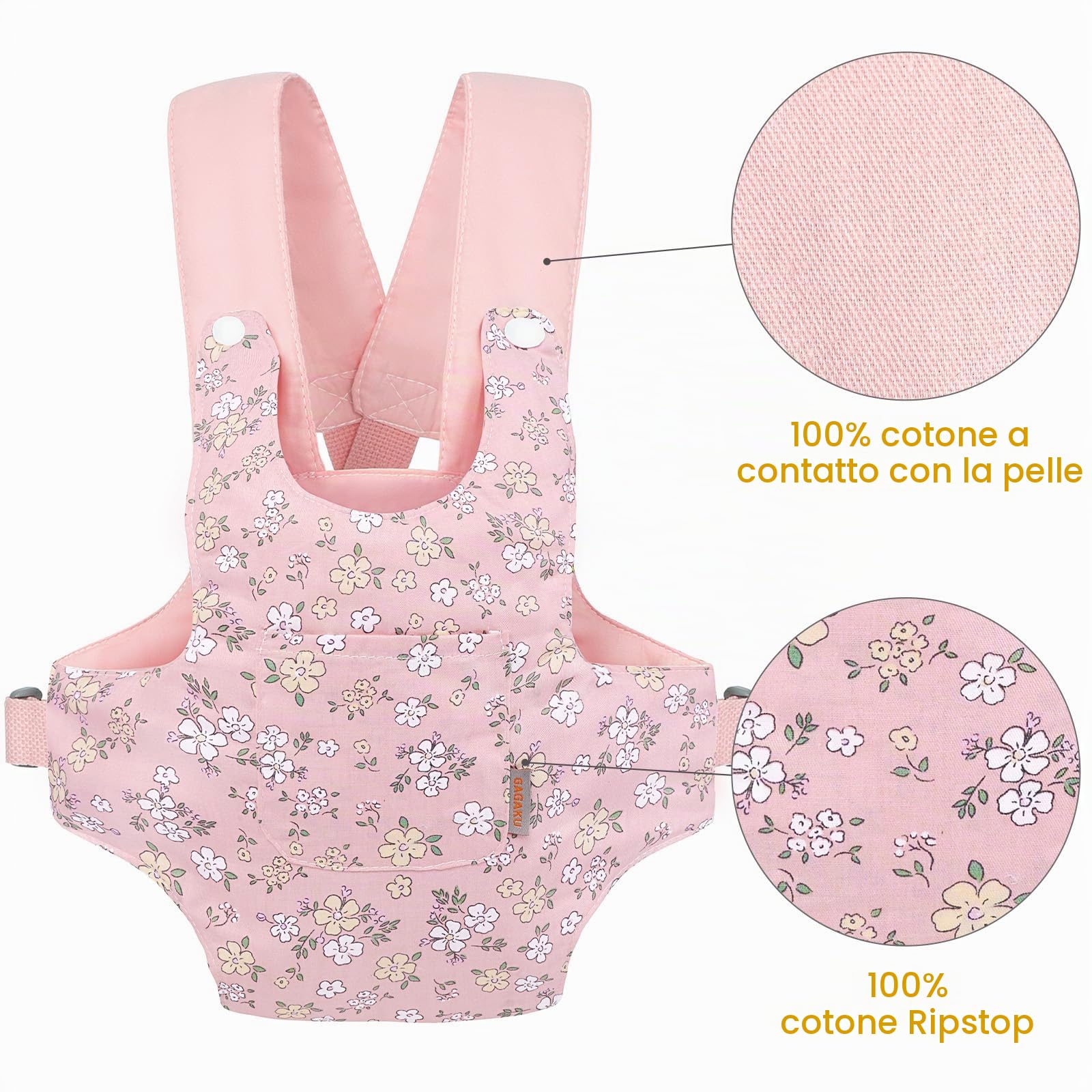 GAGAKU Marsupio per Bambole, Accessorio per Bambole, con Cinghie Regolabili, per Bambini, Rosa (Fiori a Pera)