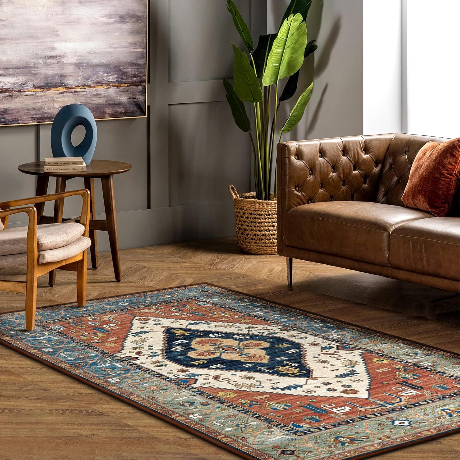 Beeiva Oriental 3x5 Washable Rug, Boho 3x5 Entryway Dorm Rug with Non Slip Backing, Vintage Tribal Medallion Low Pile Bedroom Mat for Front Door Entry Indoor Space - Image 7