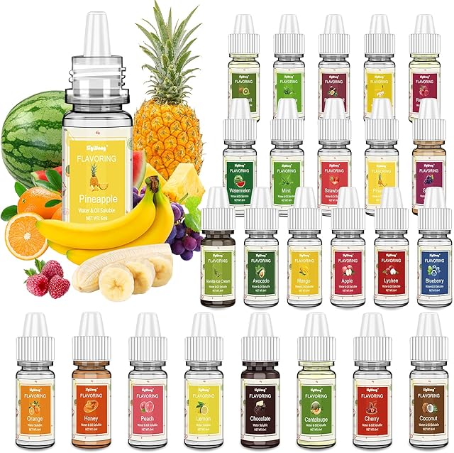 Food Flavoring Oil, 24 Liquid Lip Gloss Flavoring Oil - Concentrated Candy Flavors for Lip Balm, Baking, Cooking, Soap and Slime Making - Water & Oil Soluble - .2 Fl Oz (6 ml) Bottles