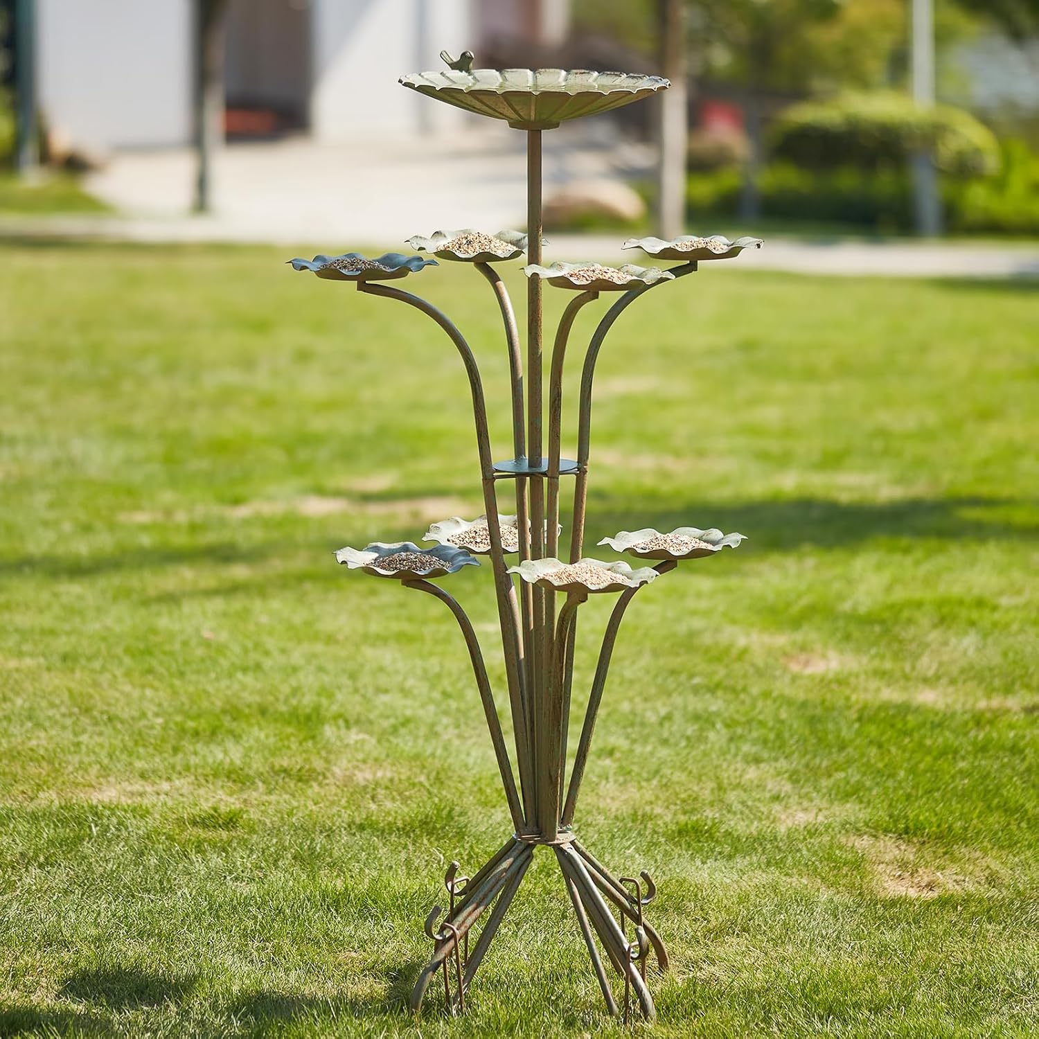 43.7" H Metal Bird Bath With Stand and 8 Feeder Tray - Free Standing for Outside, Garden Yard Decor