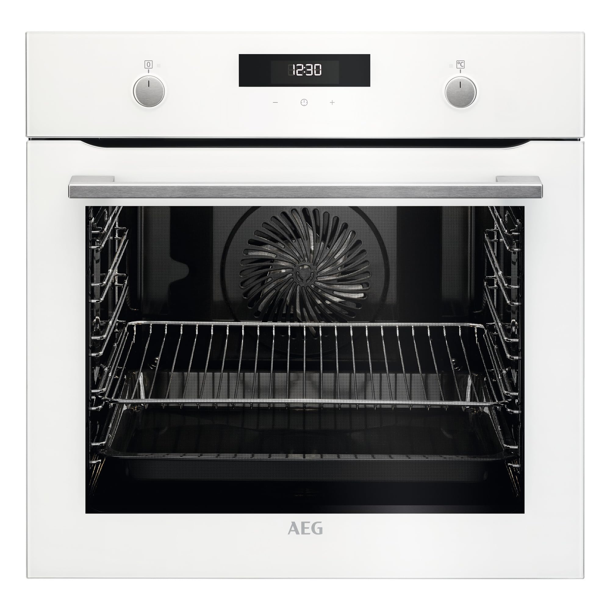 AEG BEK435120W – Horno Multifunción SurroundCook WhiteLine, 9 Funciones, Limpieza AquaClean, Pantalla Táctil, Mandos Escamoteables, Carriles Telescópicos 1 Nivel, Blanco, Clase A+