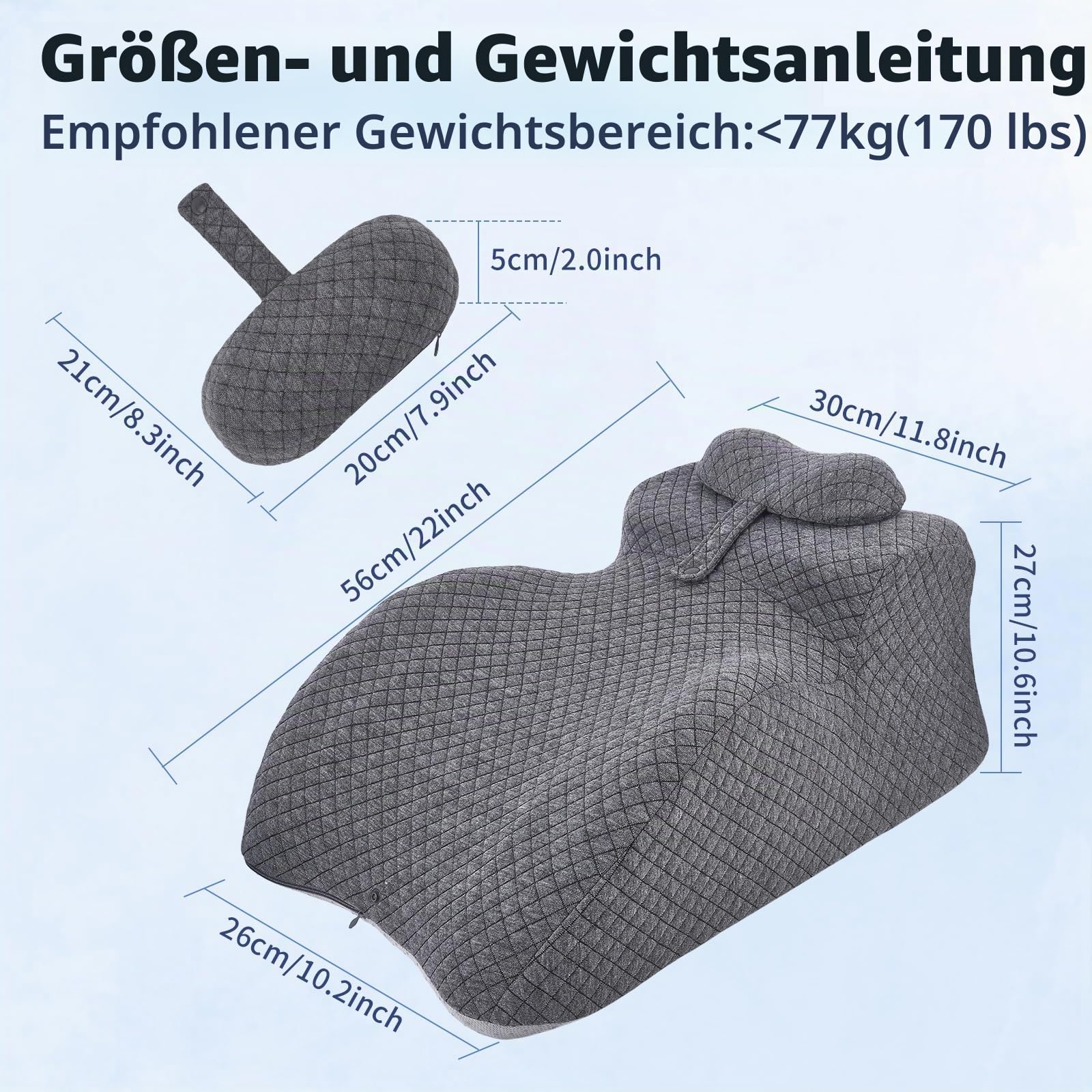 Lendenkissen Kissen für Paare, Keilkissen Lesekissen mit Memory Foam, Rücken Hals Beine Kissen Memory Schaum Ergonomisches, Multifunktionales für Paare Bett und Sofa, Schlafen, Lesen, Sitzen