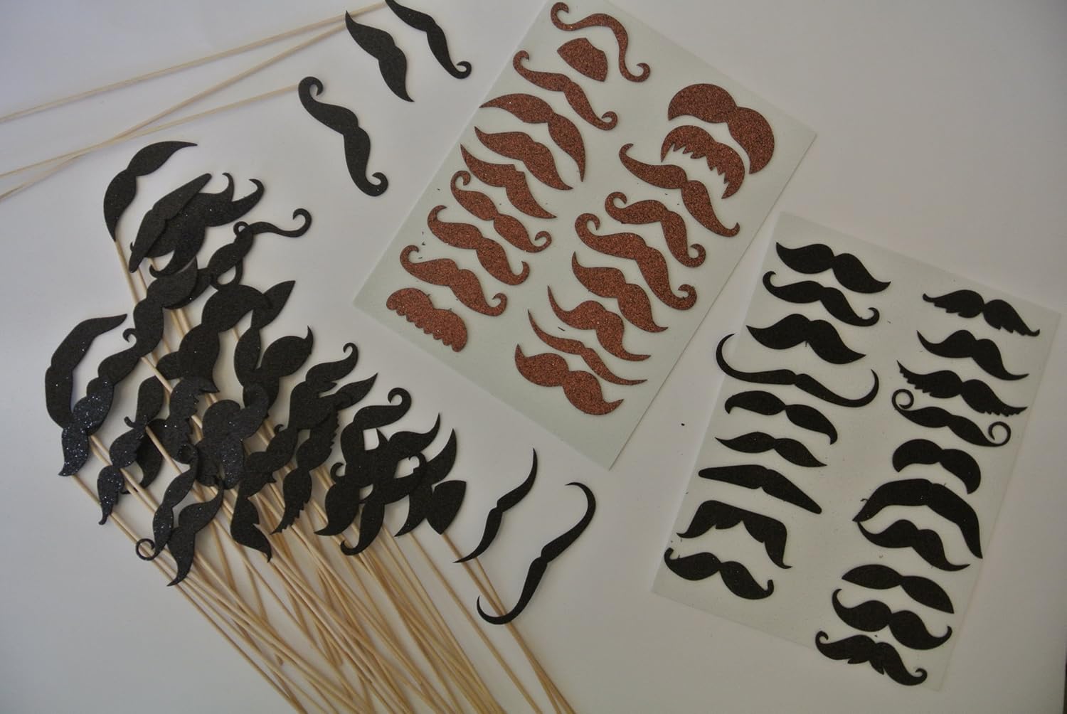38 Pc Mustache on a Stick Photo Booth Props Black and Brown Glitter Foamy Mustache Bash Wedding Photo Booth Party Favor and Props
