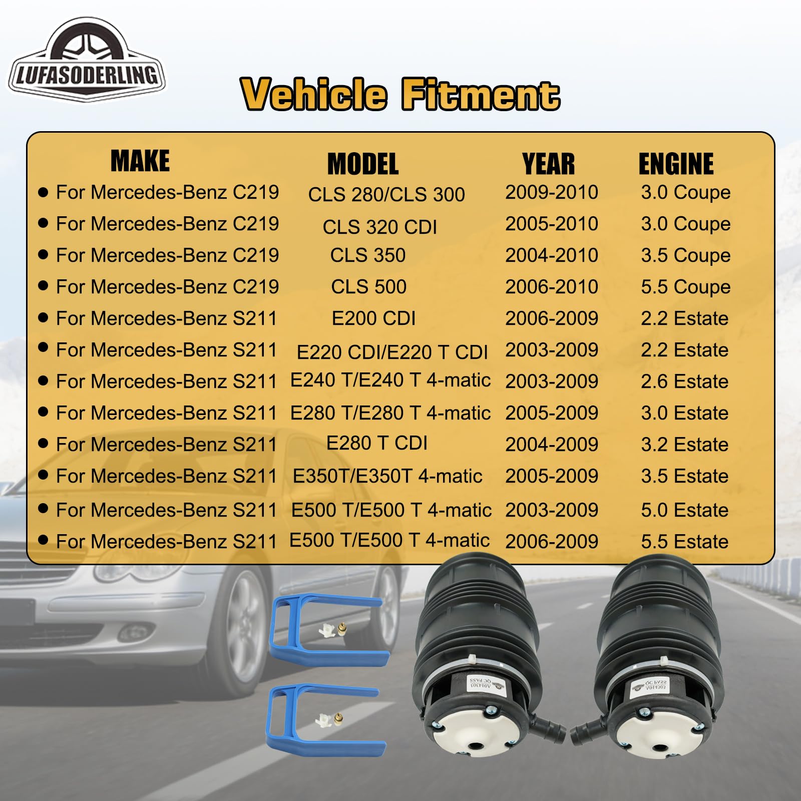 W211 Luftbalg Hinten Kompatibel mit Mercedes-Benz W211 C219 CLS280 CLS300 CLS320 CLS350 CLS500 S211 E200 E230 E280 CDI E240 T E320 E350 2113200725 2113200825 2113201525 (2 Stück)