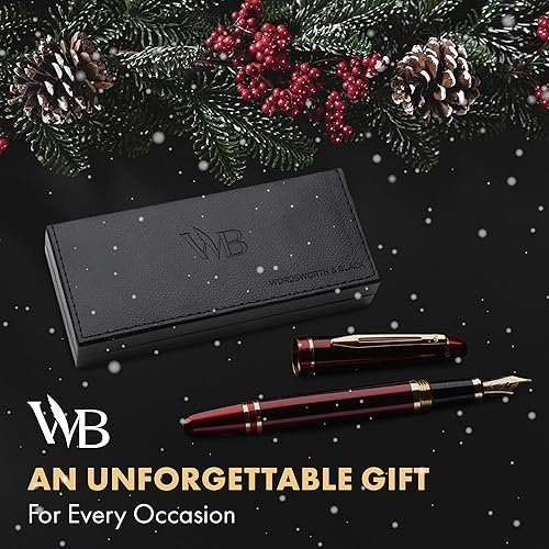 Miniatura 2 de Wordsworth & Black Majesti - Bolígrafo estilográfico (rojo), estuche de lujo, acabado en oro de 24 quilates cartuchos de tinta mediana dorada de 18