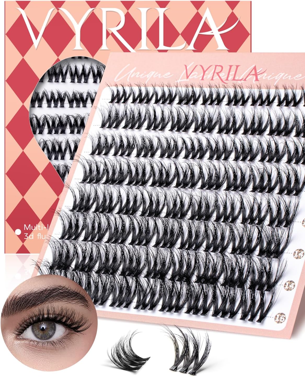 Fiber Eyelash Clusters, Superfine Invisiband D Curl Diy Lash Extension, 72pcs 8-16mm Individual Lashes Clusters Like Eyelash Extensions (Exotic-D-8-16Mix)
