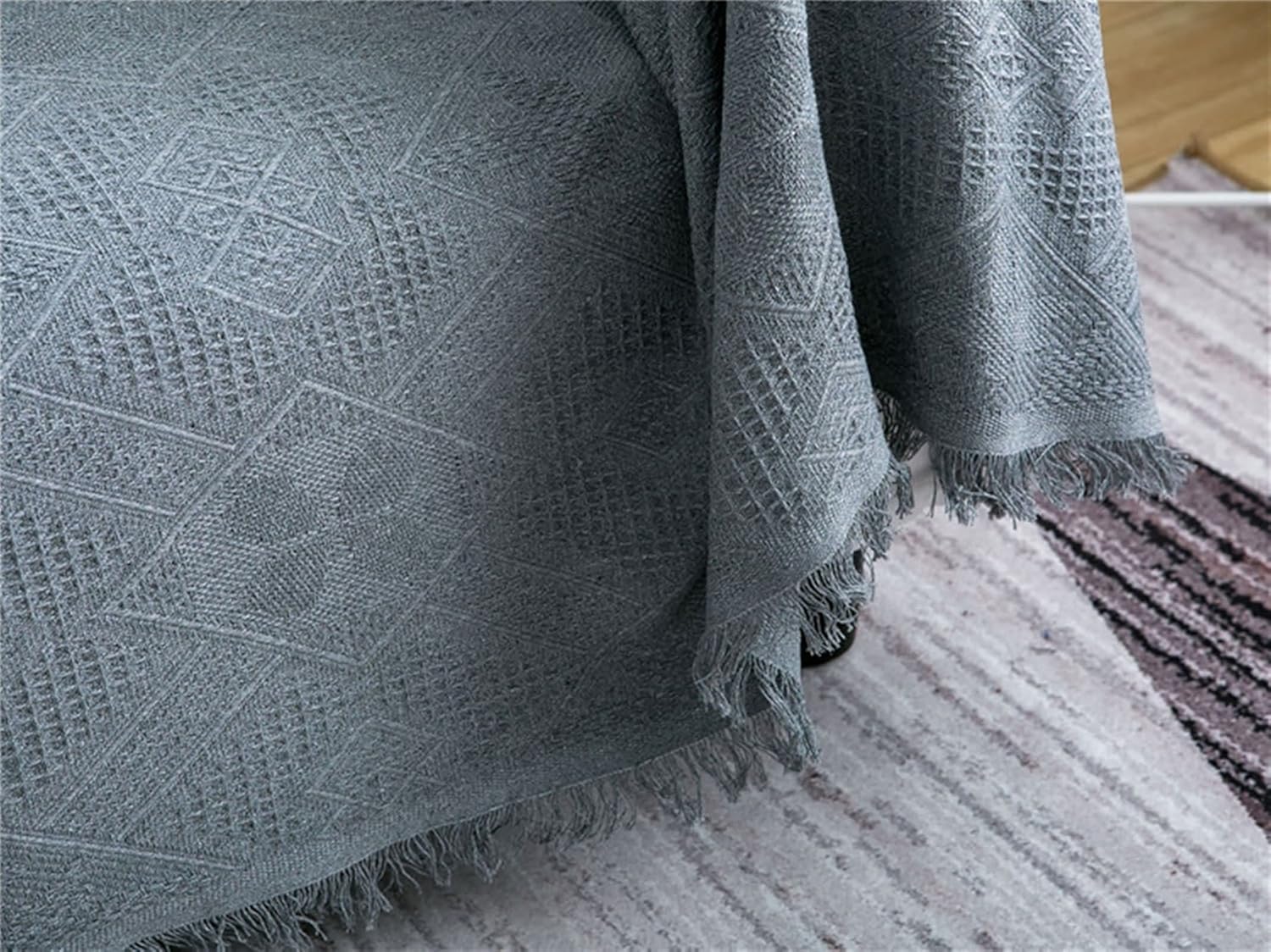 Outdoor Sofa Cover for 4 Seater,Sofa Cover Solid Color with Rhombus Sofa Seat Cover Cotton Gray Sofa Cover Blanket 90" x 133"