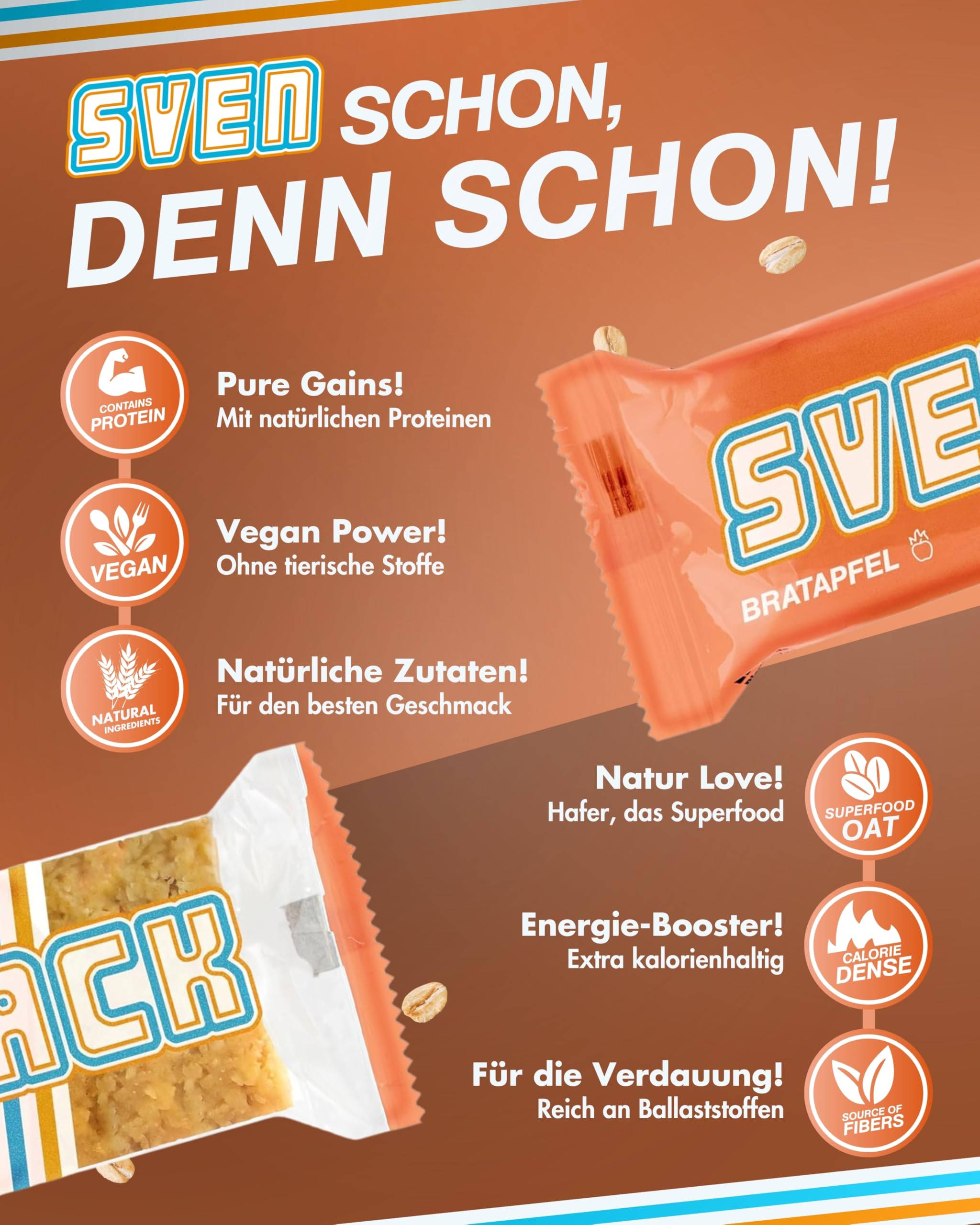 Sven Jack (Energy Cake) Haferriegel Bratapfel 20x 65g I Original Haferflocken Energieriegel I Veganer & Laktosefreier Haferriegel I Langkettige Kohlenhydrate & wenig Zucker I Müsliriegel