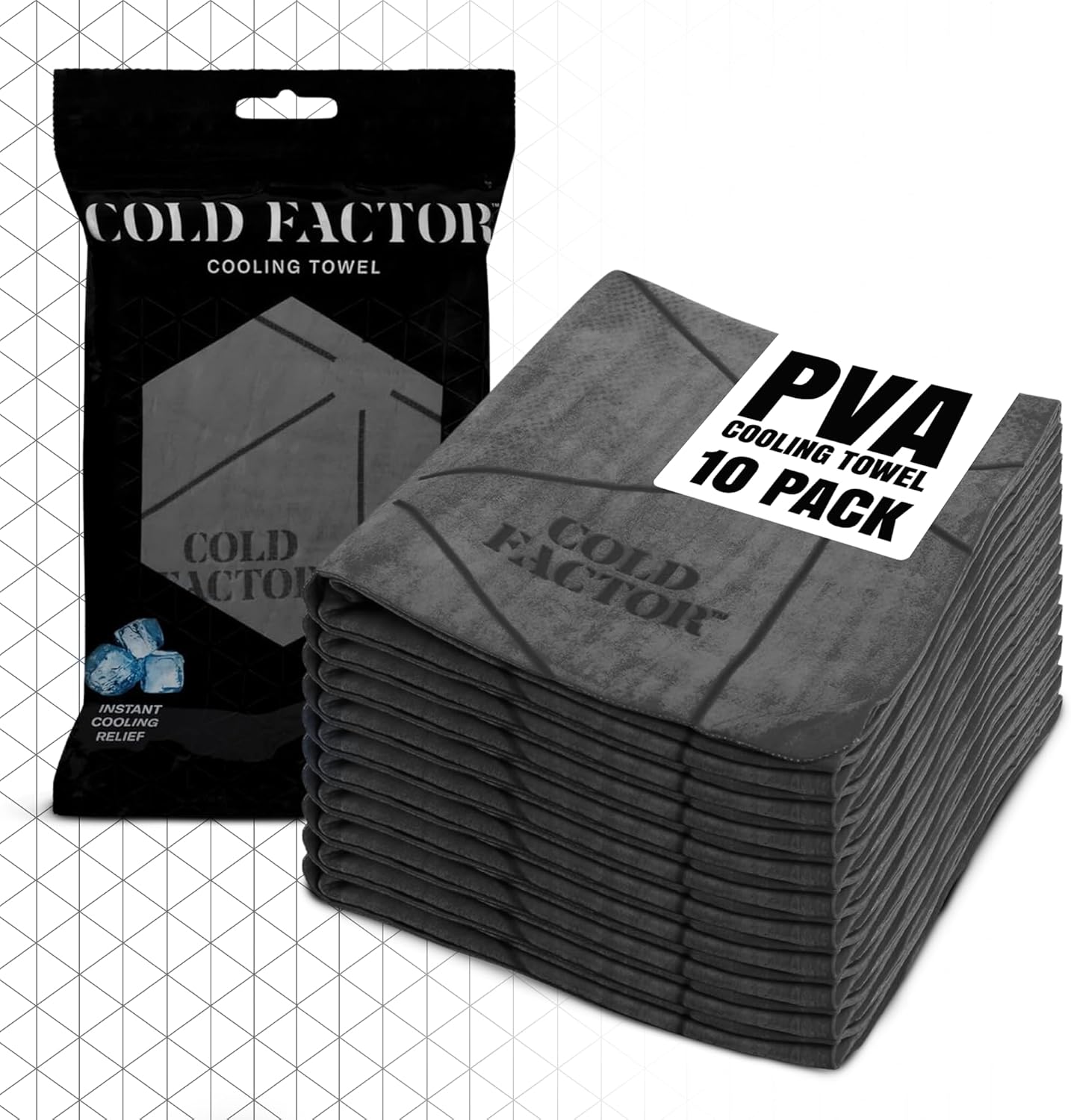 COLD FACTOR Cooling Neck Towel-10 Pack-Chill Pad Lasts up to 5 Hours Premuim PVA for Neck and Face-UPF 50+ (Gray)