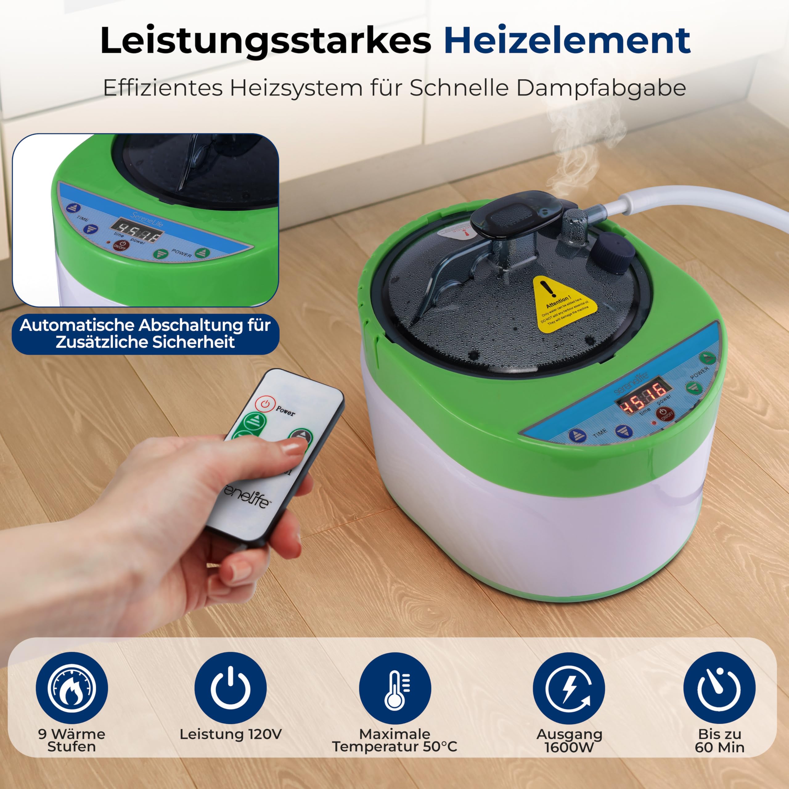SereneLife Dampfsauna Schwarz 120x80x180cm für 2 Personen, Tragbare Heimsauna mit klappbarem Stuhl und Dampfgenerator Kompakte Wärmekabine bis 50 °C Fernbedienung und Timerfunktion