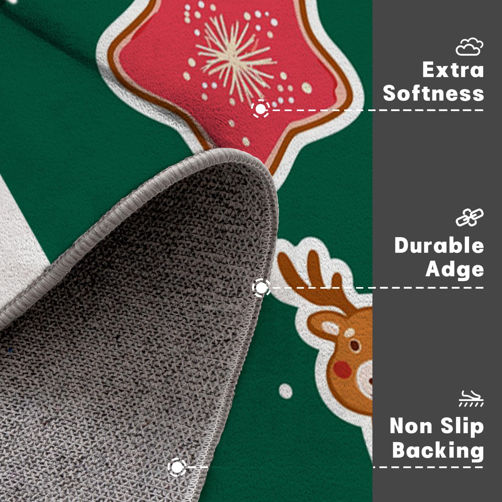 Felpudo de Entrada Casa Papá Noel Renos Hombre Jengibre 90x150cm Alfombra Exterior para Puerta, Lavabl Alfombrilla Pegatinas Navideñas Antideslizante para Recibidor, Pasillo, Cocina - Verde Oscuro