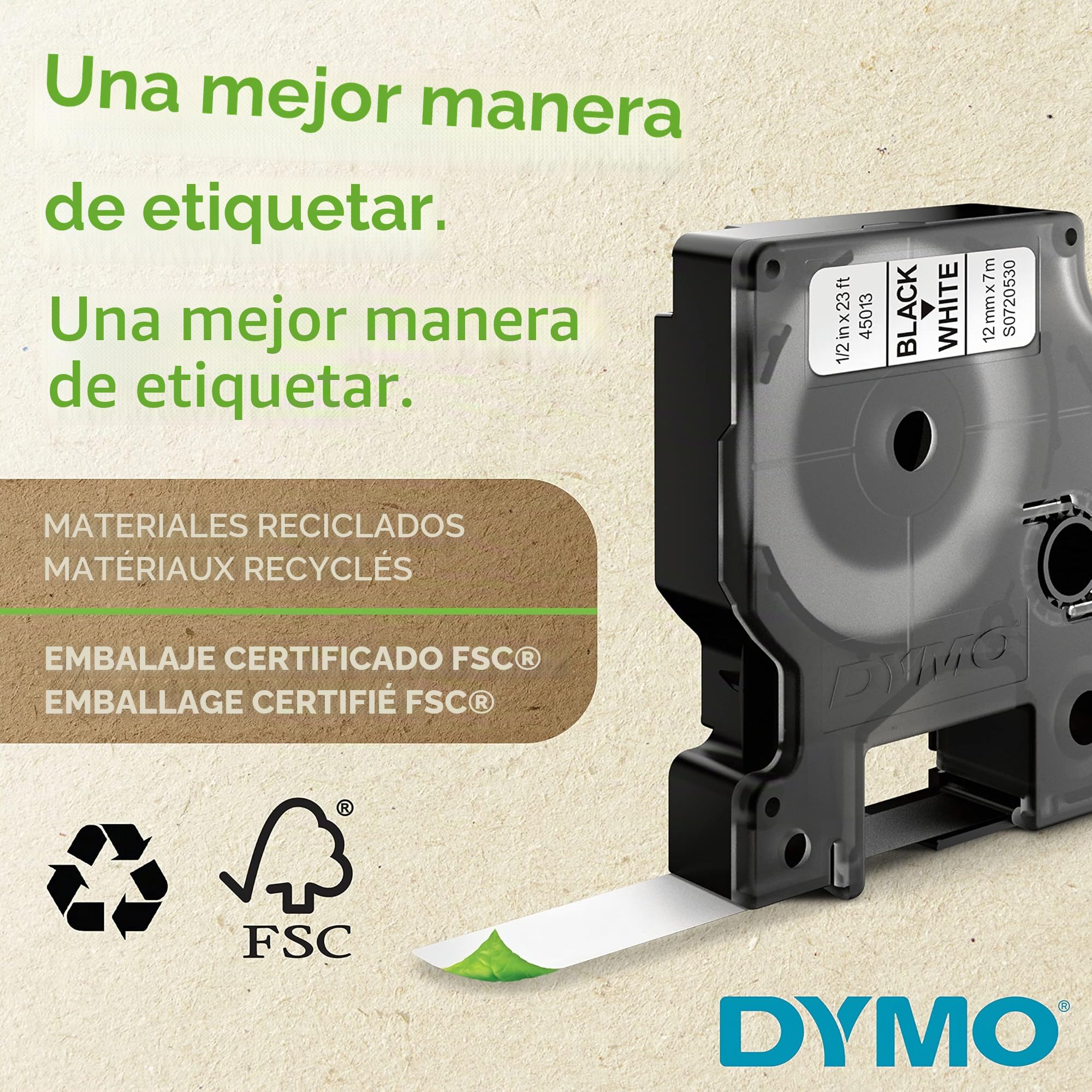 DYMO D1 etiquetas auténticas 12 mm × 7 m blanco negro para LabelManager 2 unidades