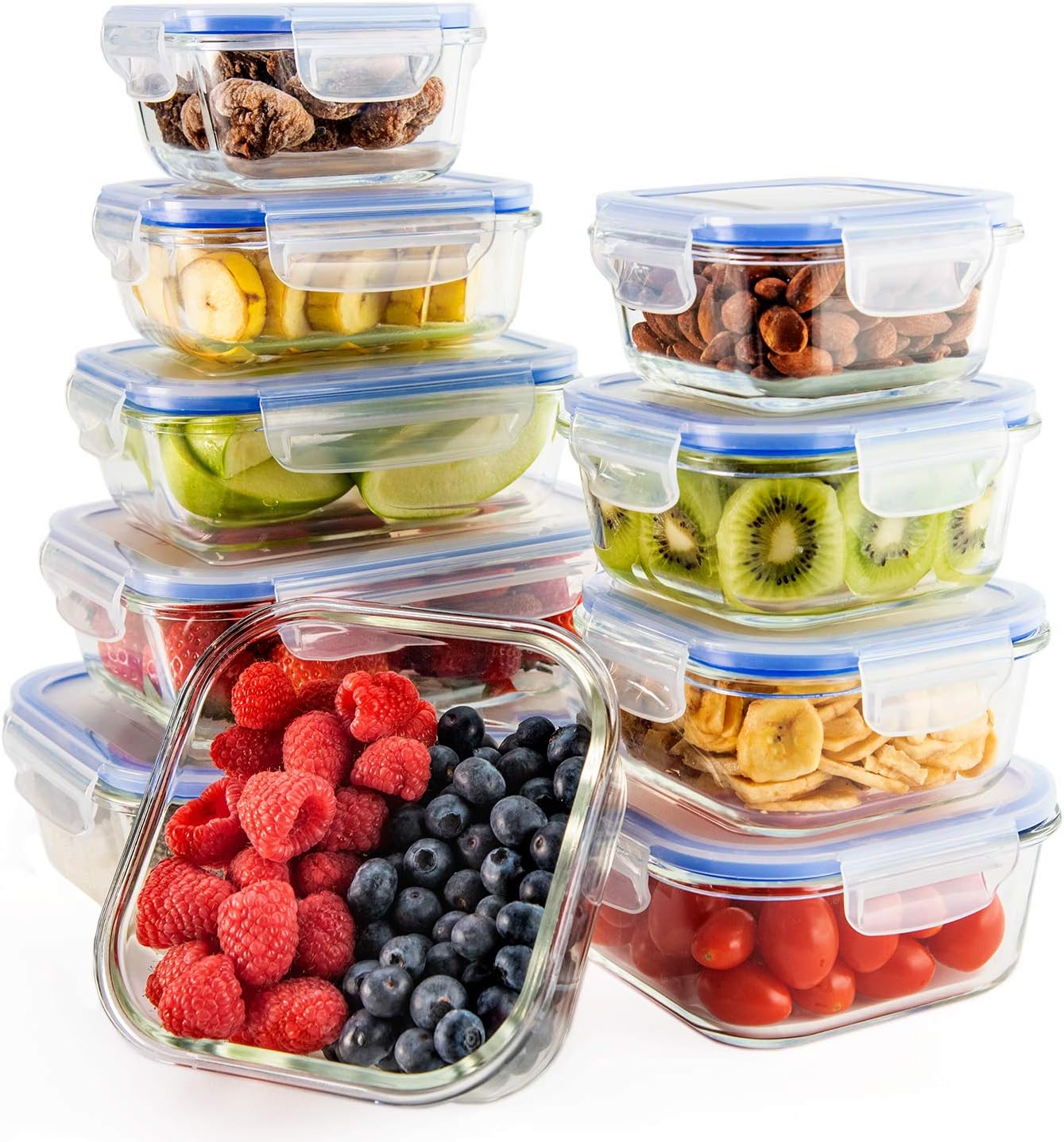 Glass Food Storage Containers Set with Airtight Locking Lids & Free Ice Pack, Zestkit Portion Control Glass Meal Prep Lunch Containers , BPA Free Oven Freezer Dishwasher Microwave Safe (20 Pieces)