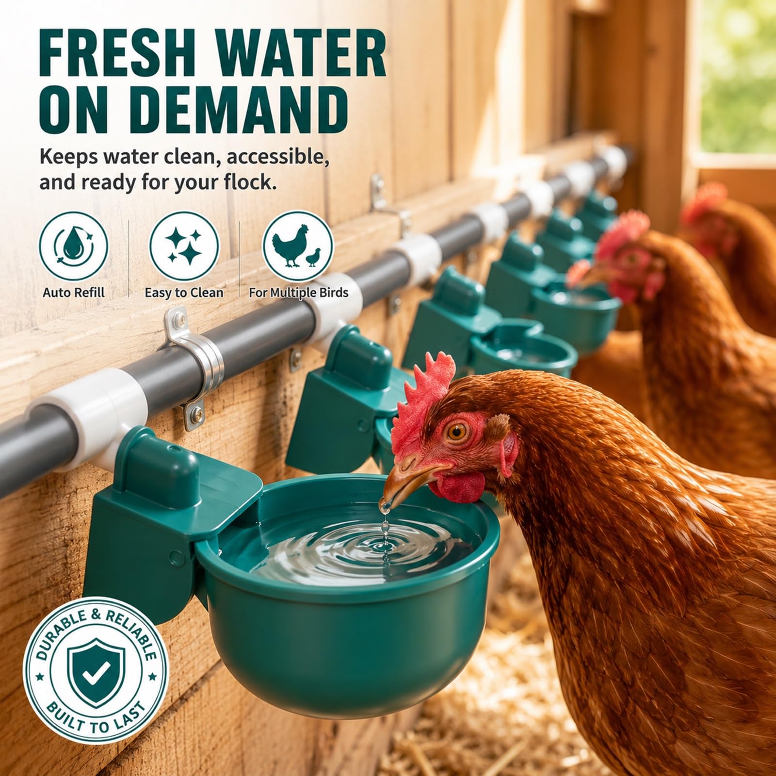 Juego Completo De Bebederos Y Dispensadores De Agua Para Aves, Sisteme Automático De Riego Para Avicultura Con 9 Copas Bebederas, 10 Tubos Y Válvula De Flotador, Kit De Bebederos