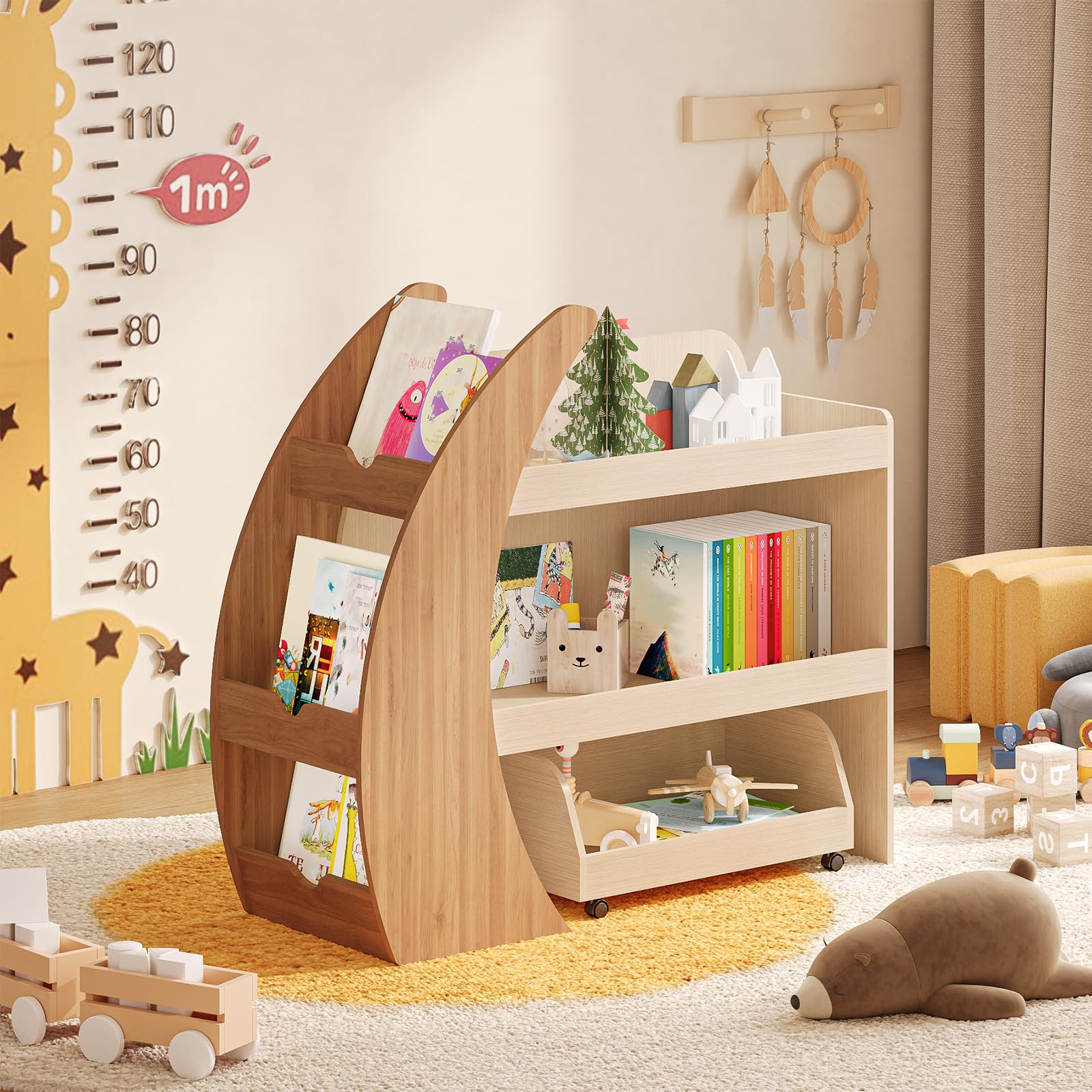 Porueti Kinderregal, Bücherregal Kinder aus Holz, Montessori