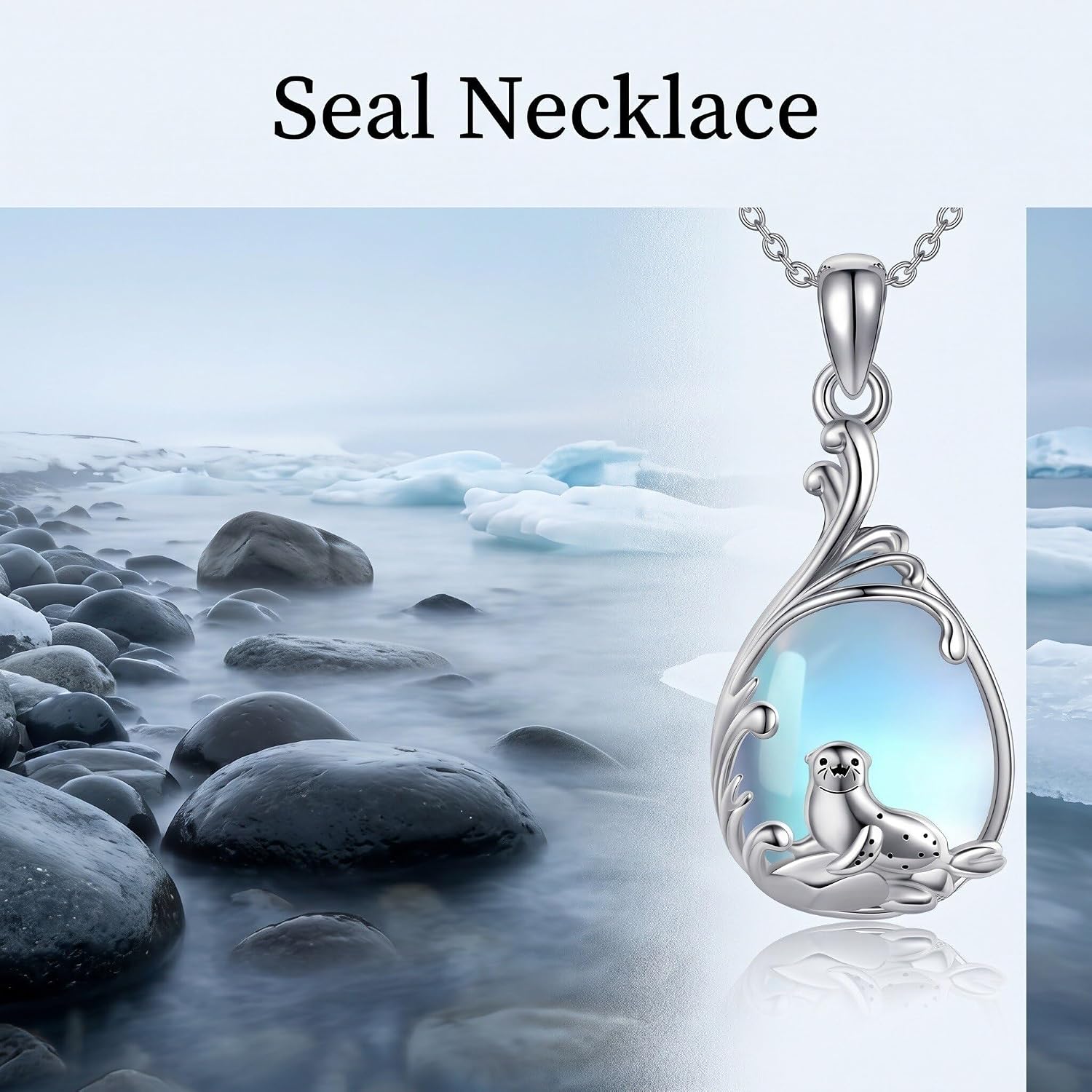 18K White Gold Plated Teardrop Pendant Necklace Moonstone Jewelry for Women Female Gift