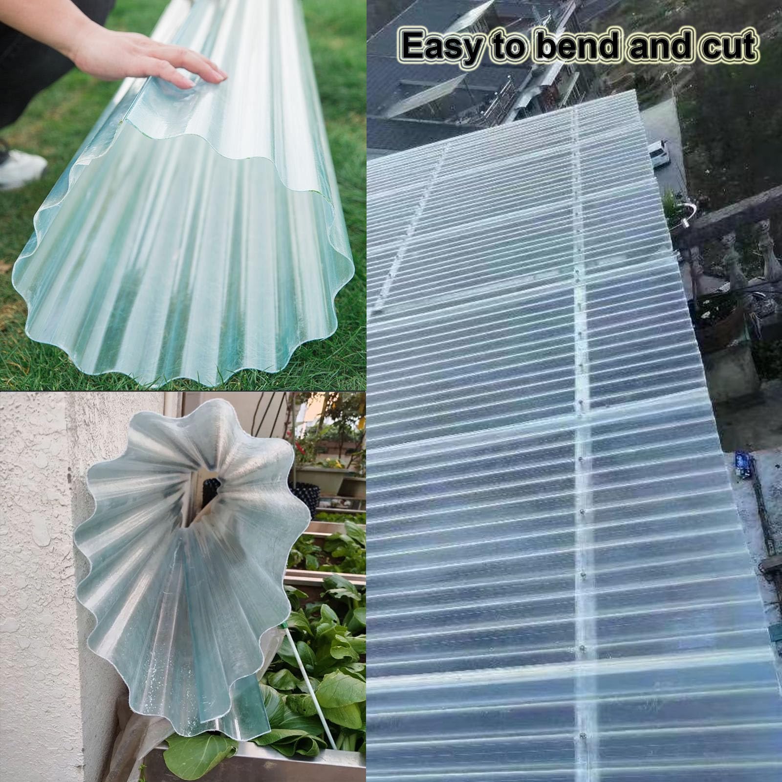 1.2mm Planchas Transparentes Tejados, 2/4/5/8/10/13/15/20pcs Hojas De Techo Corrugado, Paneles Para Tejado Resistentes Al Impacto, FRP Con Resistencia A Los Rayos UV (0.9×0.9m,4pcs)