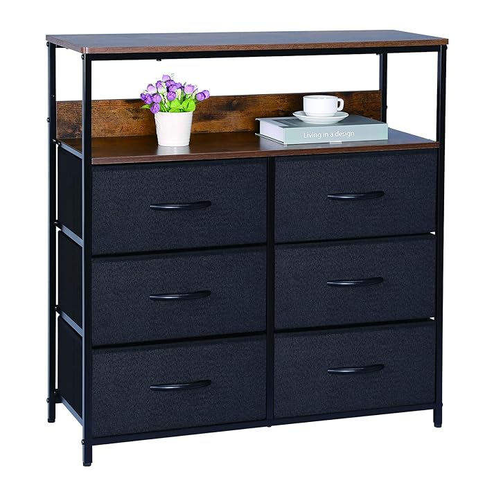 Buy Ancole Fabric Dresser with 6 Drawers, Chest of Drawers with 2Tier