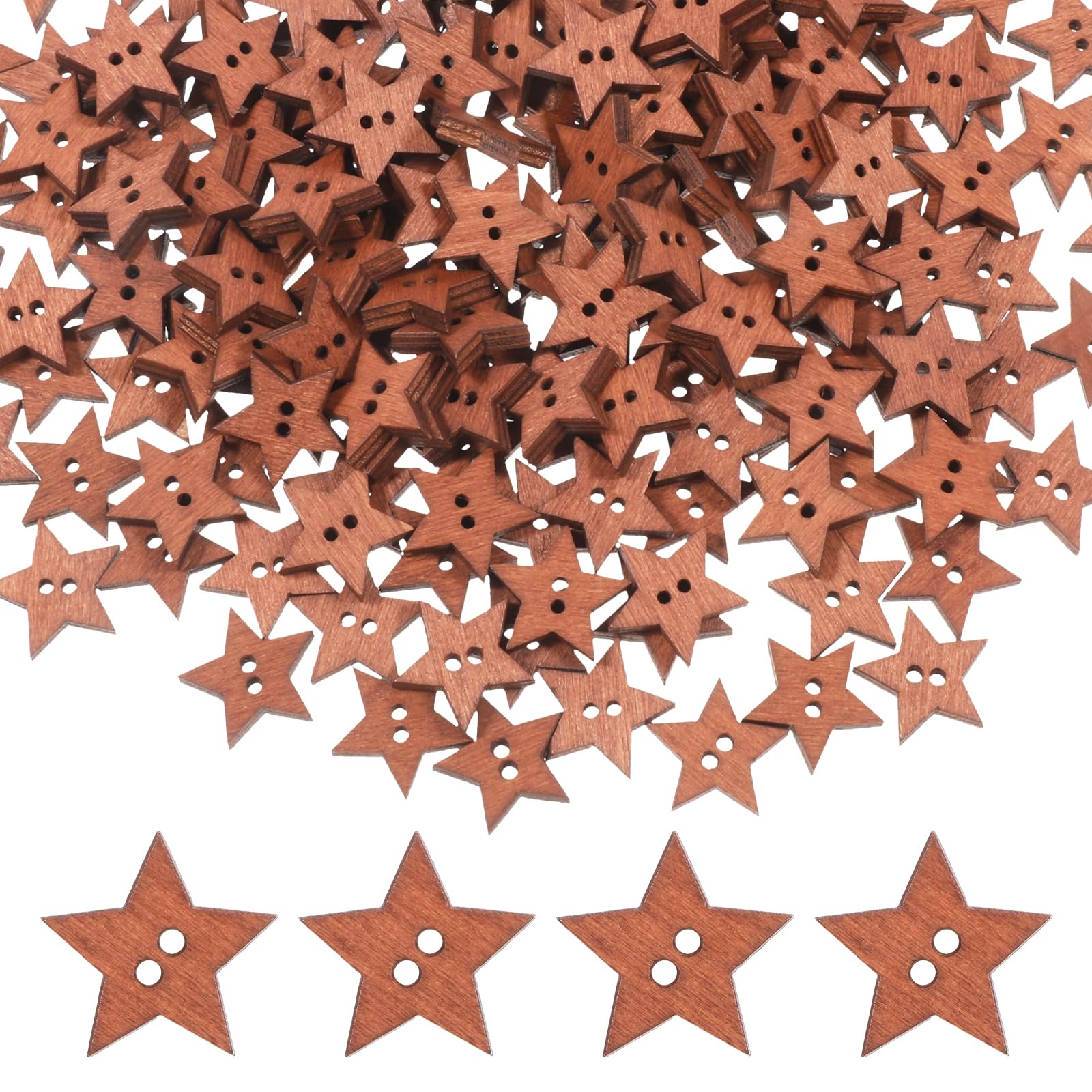 200 Pieces Vintage Wooden Star Buttons Antique Brown Decorative Cutouts Five-Pointed Star Wood Craft Sewing Buttons with 2 Holes for Sewing Clothes DIY Art Crafts Projects