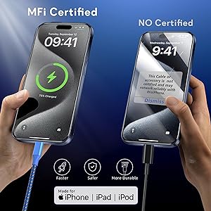 iPhone Charger Cord 3Pack 10FT Apple MFi Certified Nylon Braided Fast Charging Lightning Cable Compatible with iPhone 14/13/12/11 Pro/11/XS MAX/XR and More