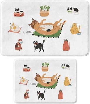 Cute Design Microfiber Set of 2 Bath Mat, Anti-Slip Base, Machine Washable 40x60_50x80