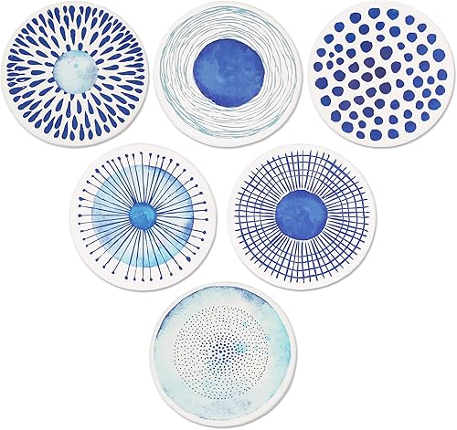 Miniatura 2 de AD Juego de 6 posavasos para absorción de bebidas, redondos de piedra de cerámica con base de corcho, tapete de protección de mesa para tazas y