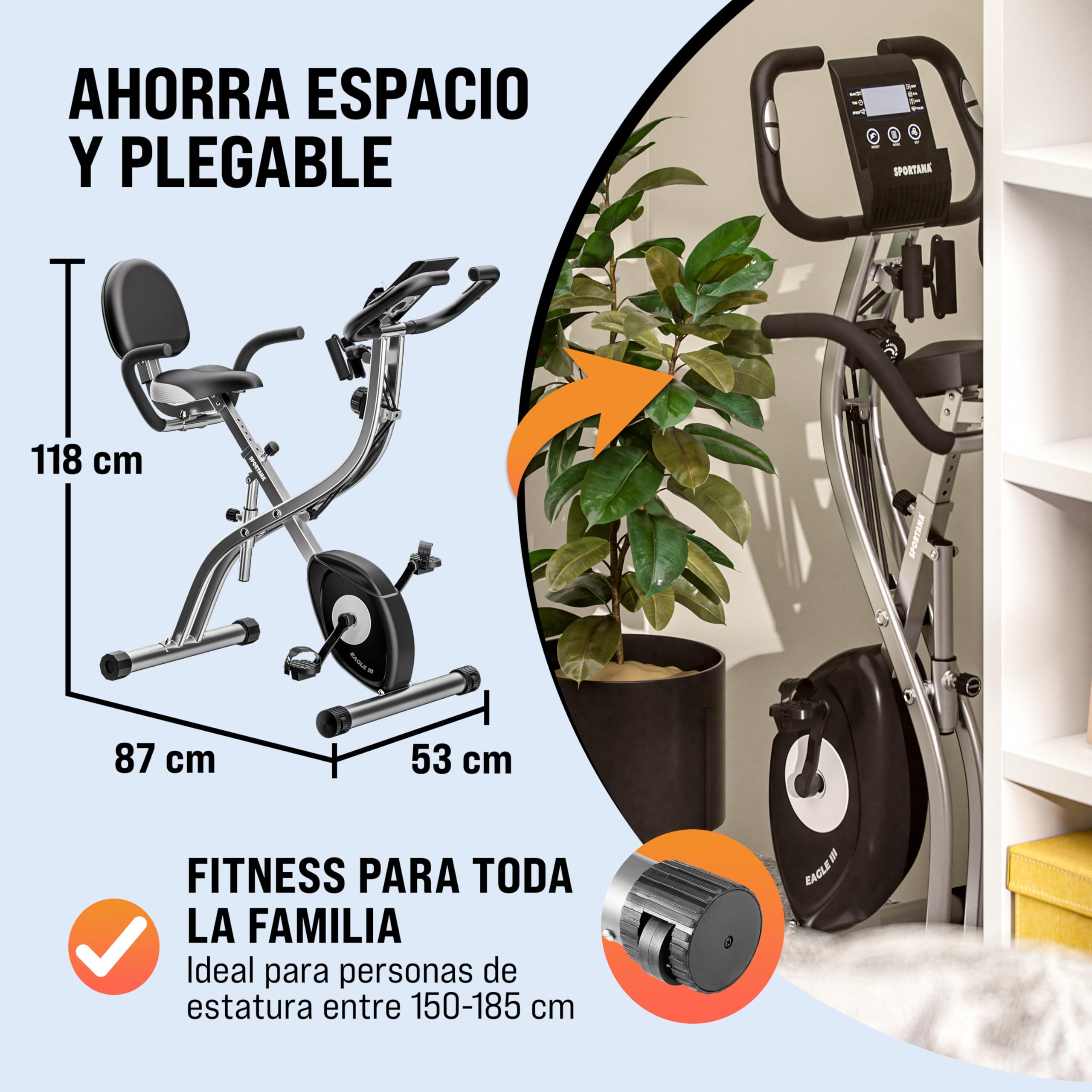 Bicicleta Estática Plegable Ergómetro Resistencia Pantalla LCD Silenciosa Altura Ajustable en 7 Posiciones 2 Bandas Fitness Ahorro Espacio Bici Interior Casa Máx. 140 Kg Modelo a Elegir