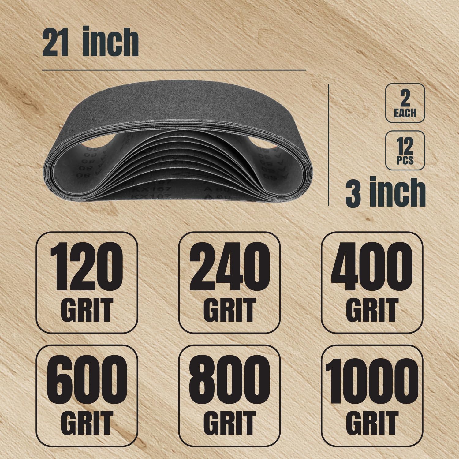 POWERTEC 1" X 30" 400 Grit Silicon Carbide Sanding Belt – 10-Pack, For Metal, Wood, Plastic