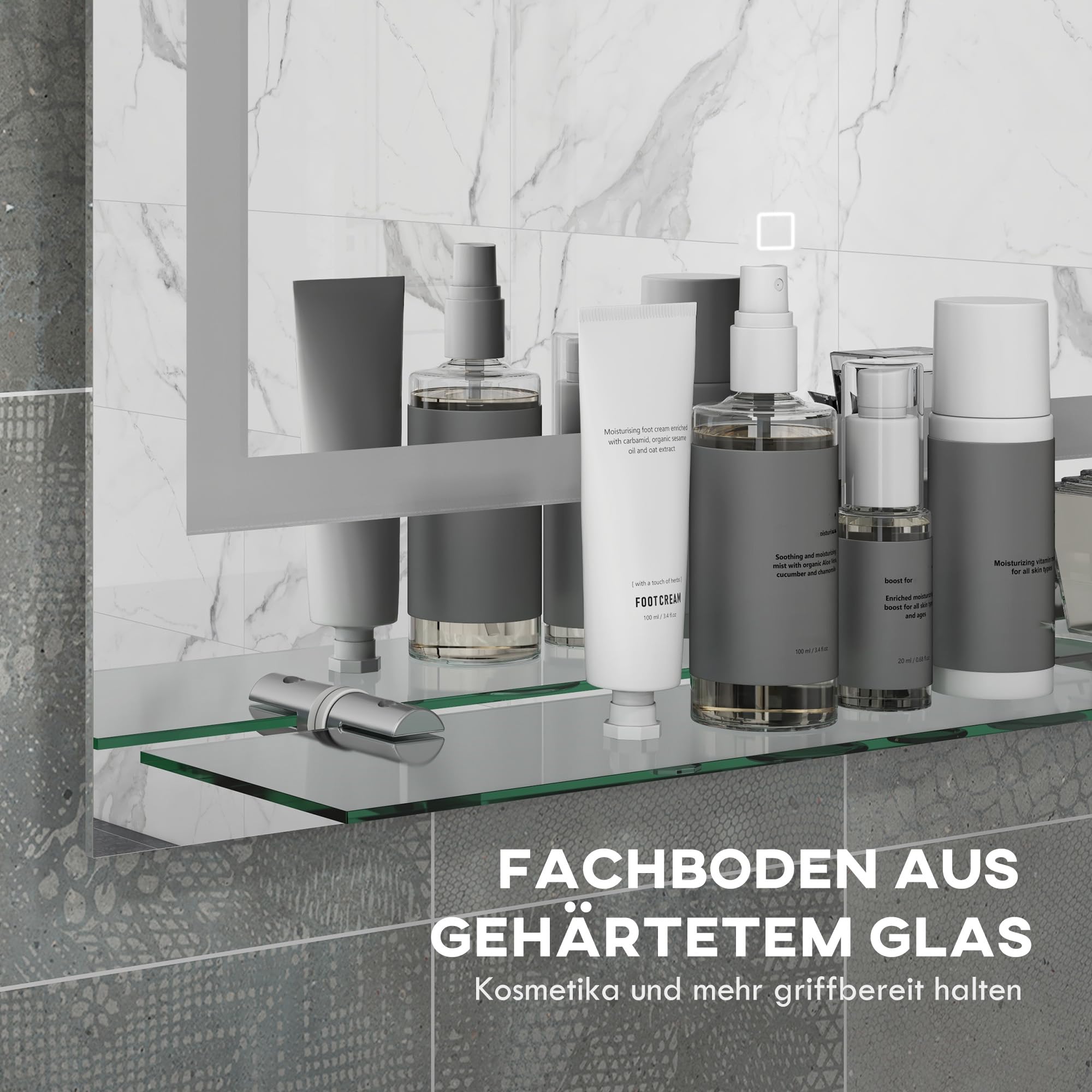 kleankin Badspiegel mit Beleuchtung Rechteckig 70 x 50 cm Transparent