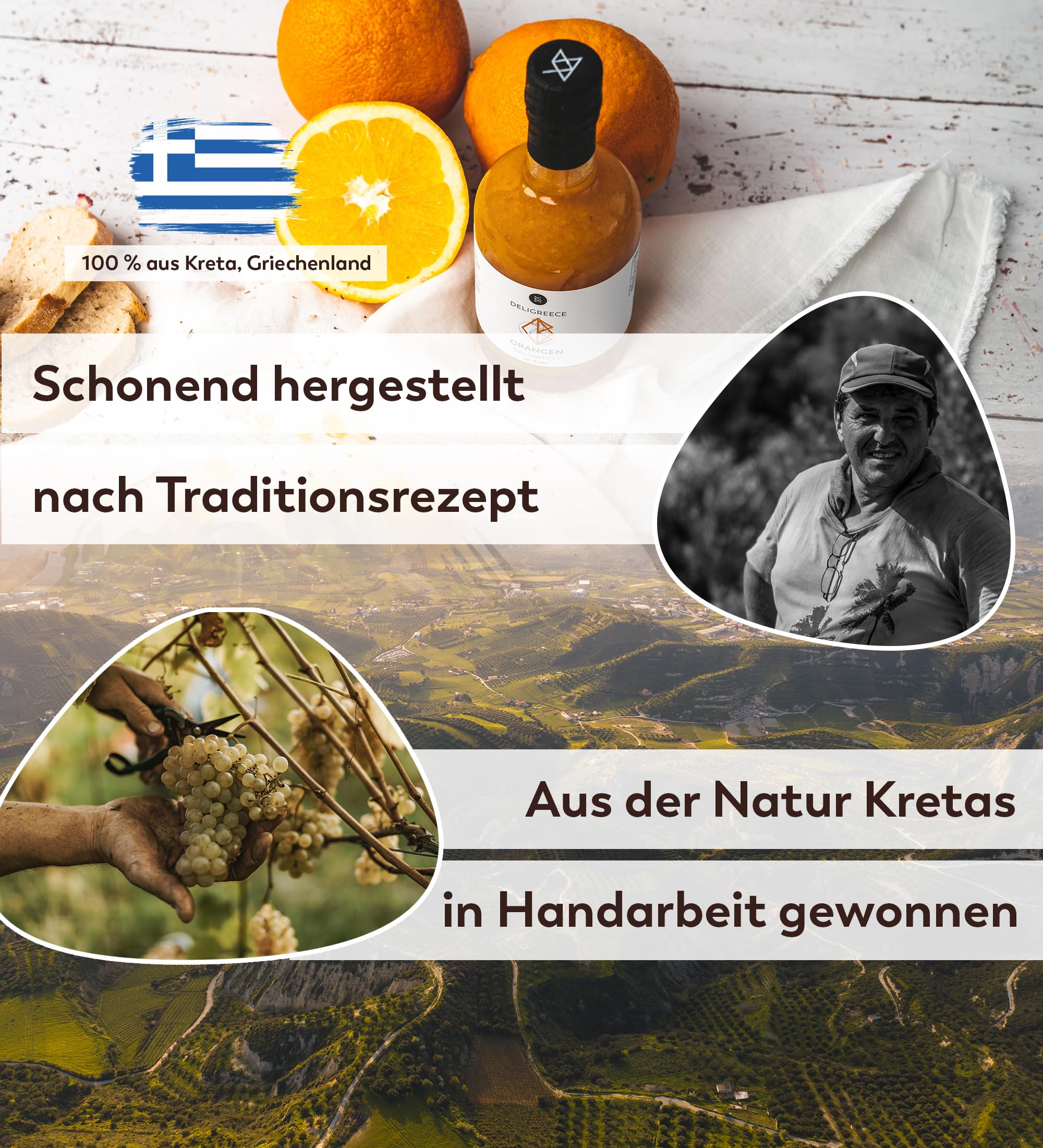 Deligreece Orangen Balsamico Essig | Traditionell hergestellter Balsamico von Kreta | Fruchtiger und milder Balsamico mit frischen Orangen | Handgemachter Weißweinessig aus Griechenland (250ml) - 4