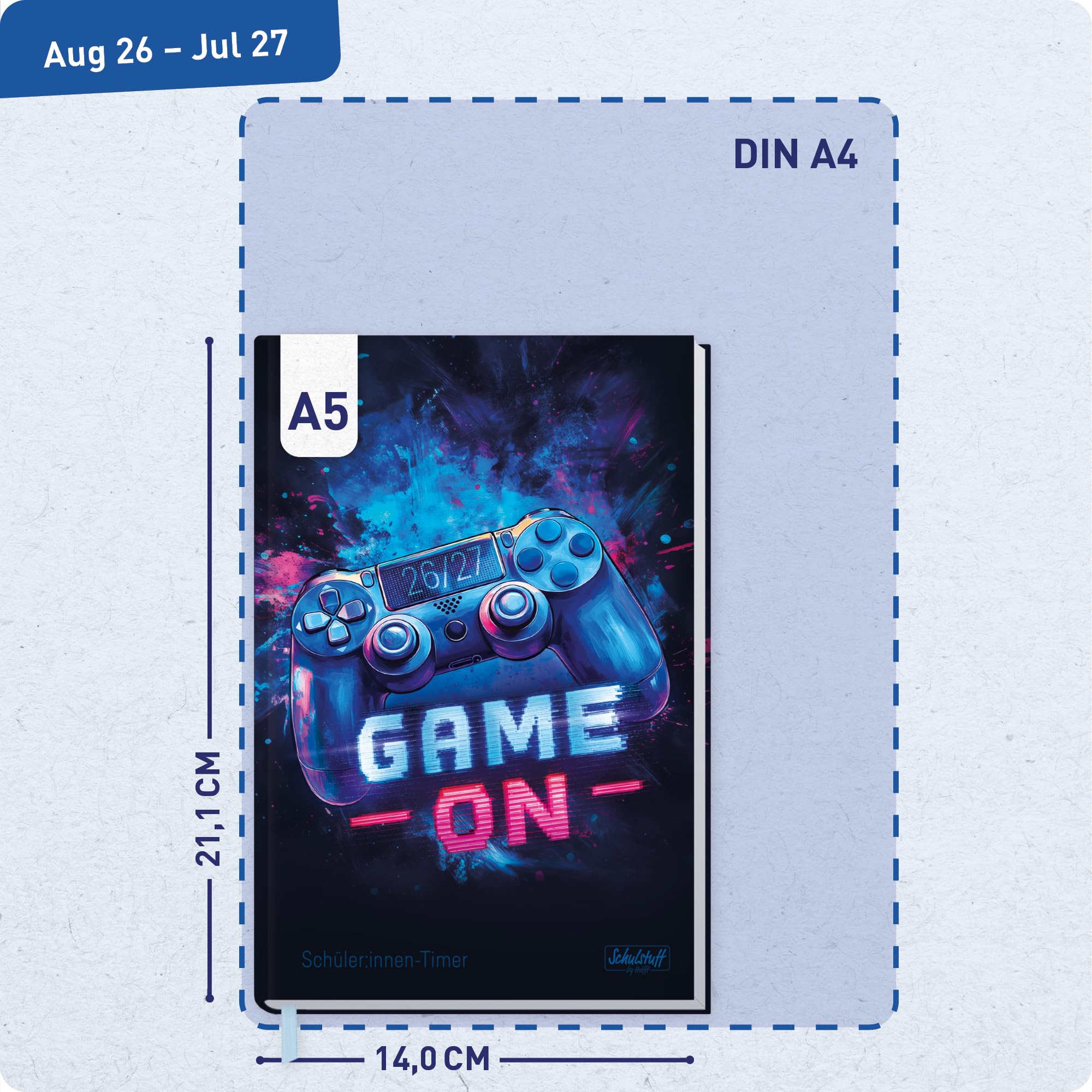 Schulstuff Schüler:innen-Timer 2026 2027 A5 - organisiert durchs neue Schuljahr - Flexocover Schülerkalender, Schülerplaner, Hausaufgabenheft "Game on"